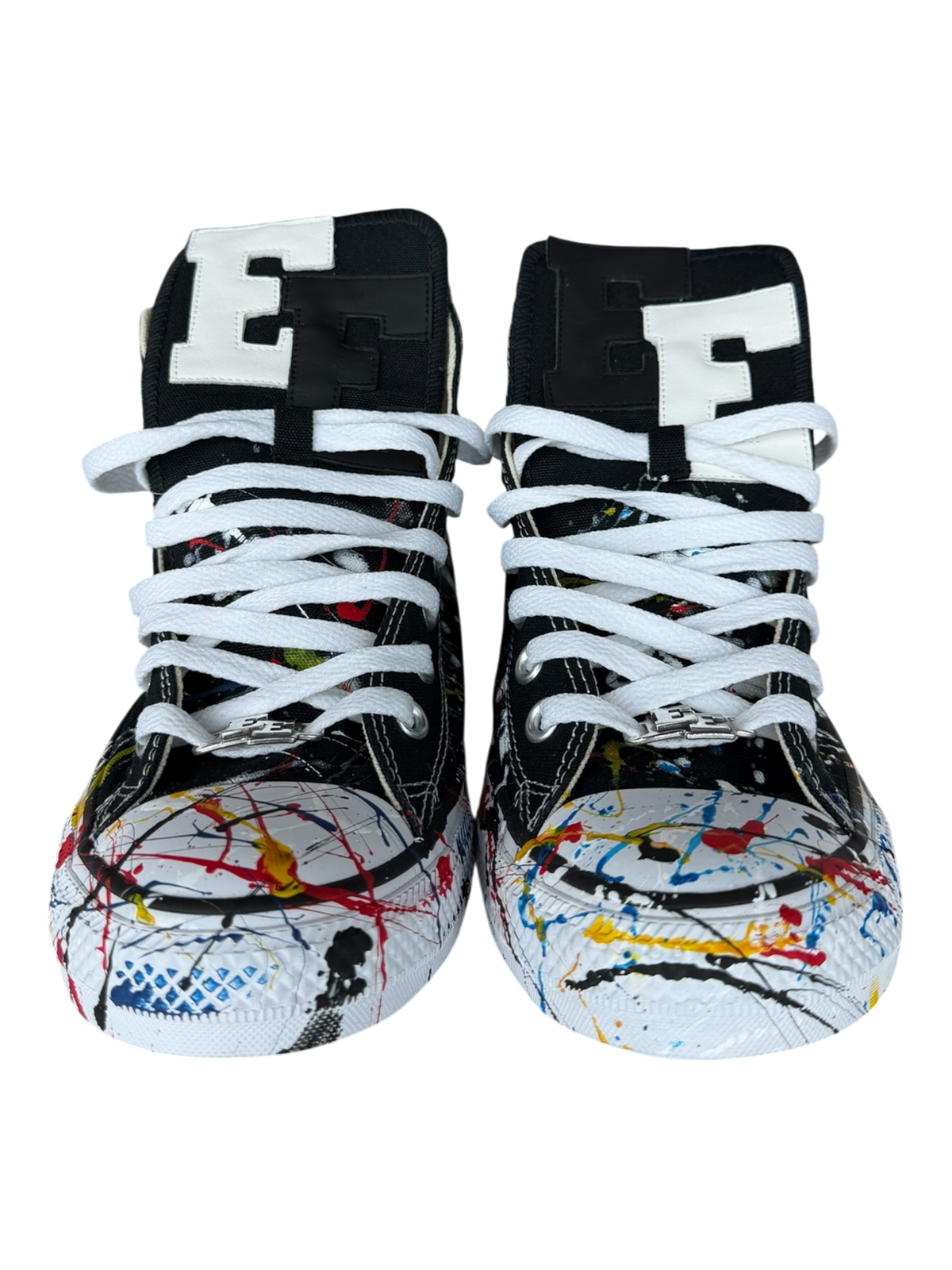 Black Paint Splatter White/Black Leather Patch Chuck