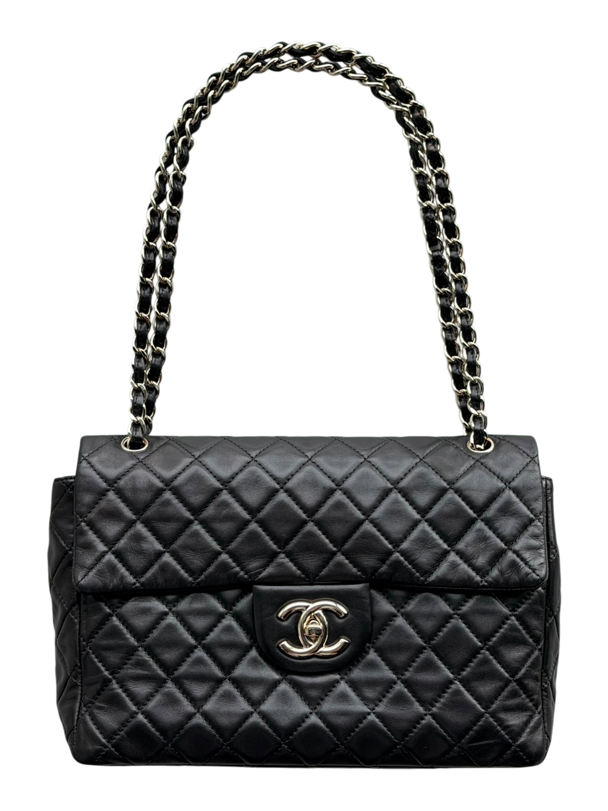Black Quilted Lambskin Maxi Flap Bag