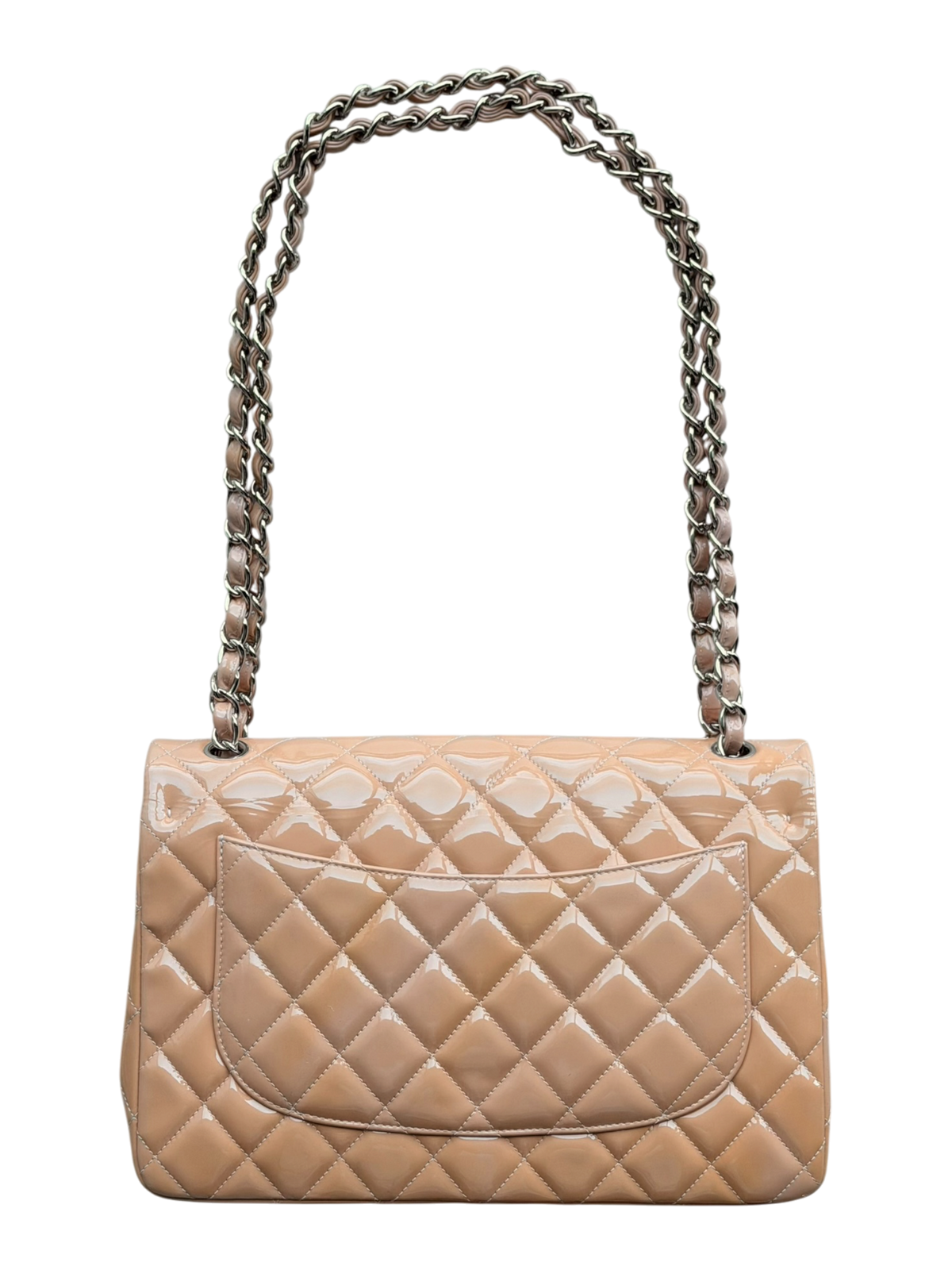 Beige Patent Quilted Jumbo Double Flap Bag