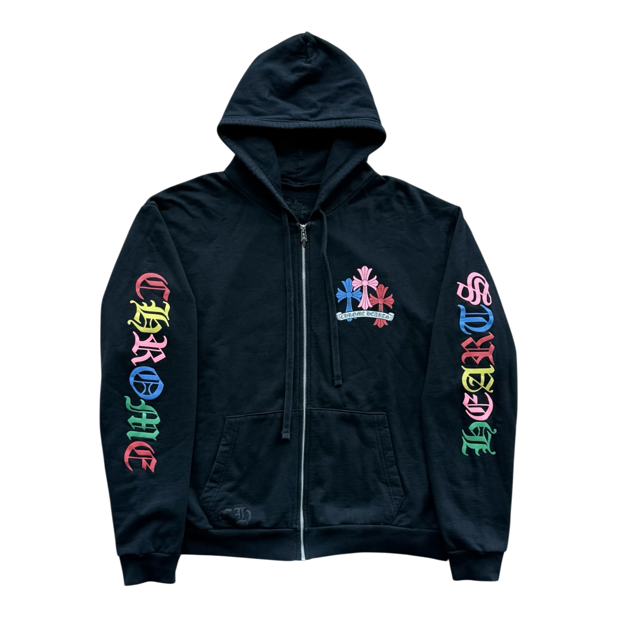 Multi Color Cross Zip Up Hoodie Black