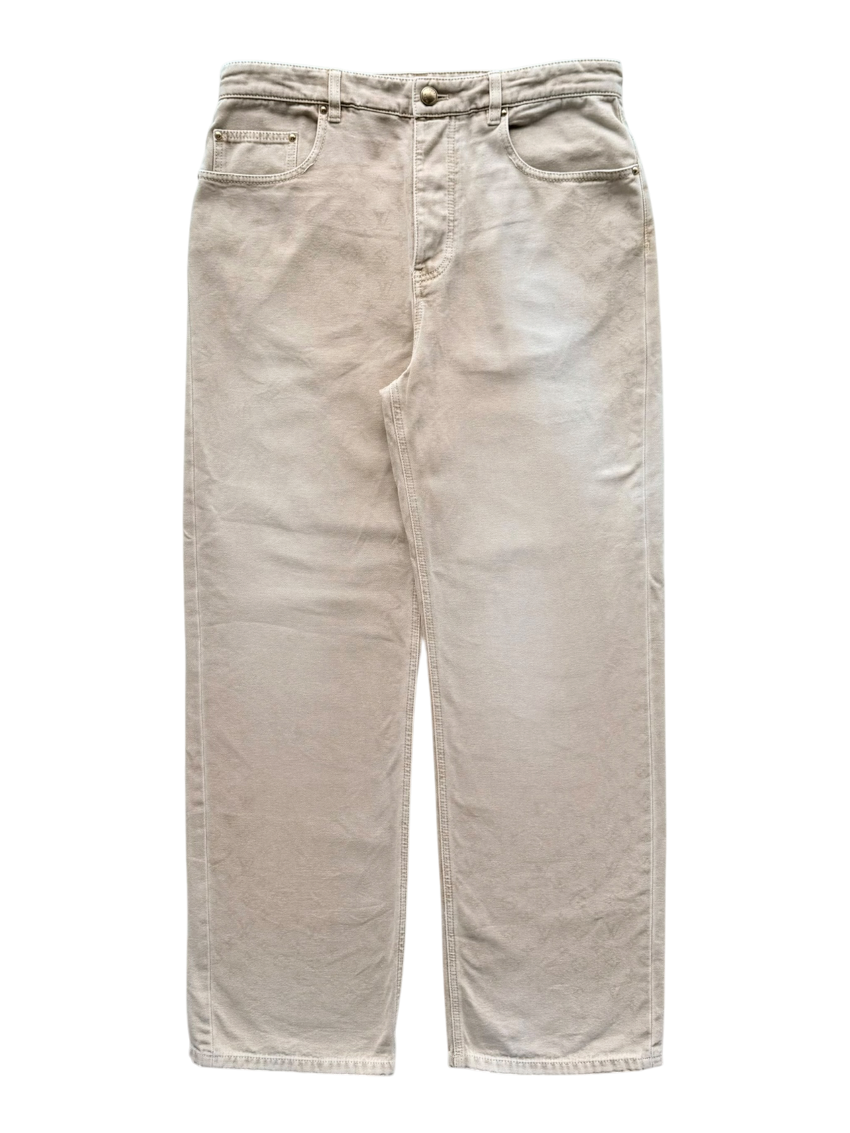 Monogram Faded Denim Jeans Beige