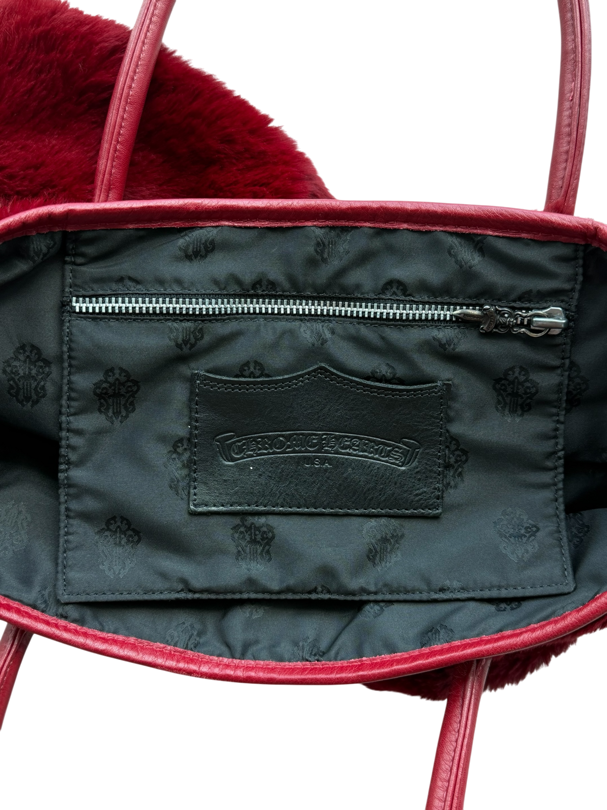 Red Sherling Patch Tote Bag