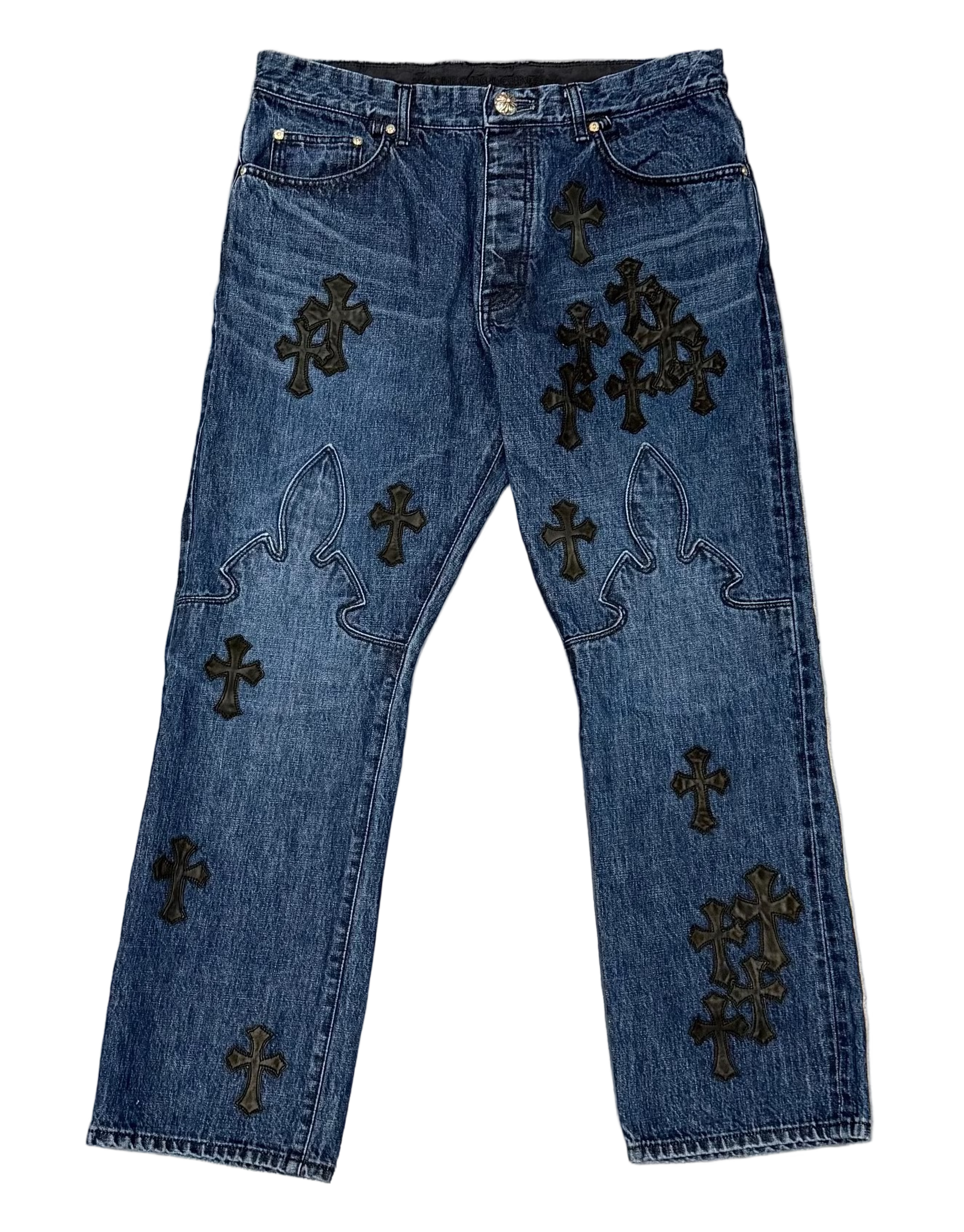 Fleur Knee Black Cross Patch Denim Jeans