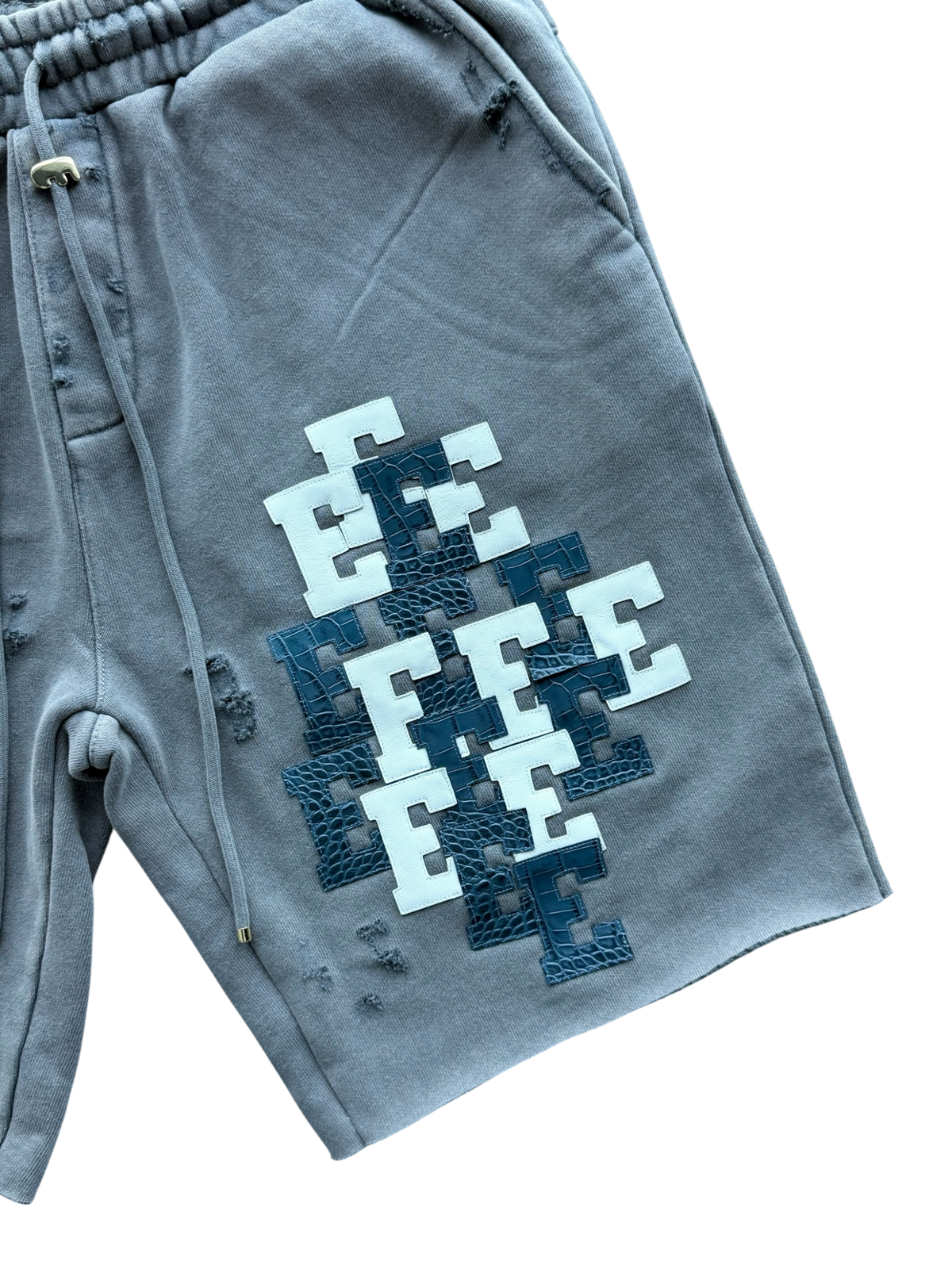 Navy & White Croc Patch Distressed Sweat Shorts Grey