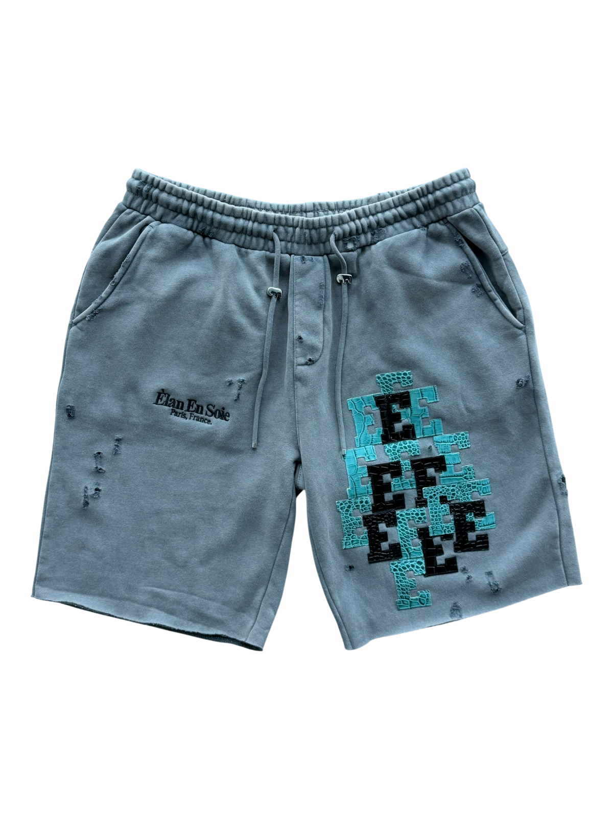 Tiffany & Black Patch Distressed Sweat Shorts Grey