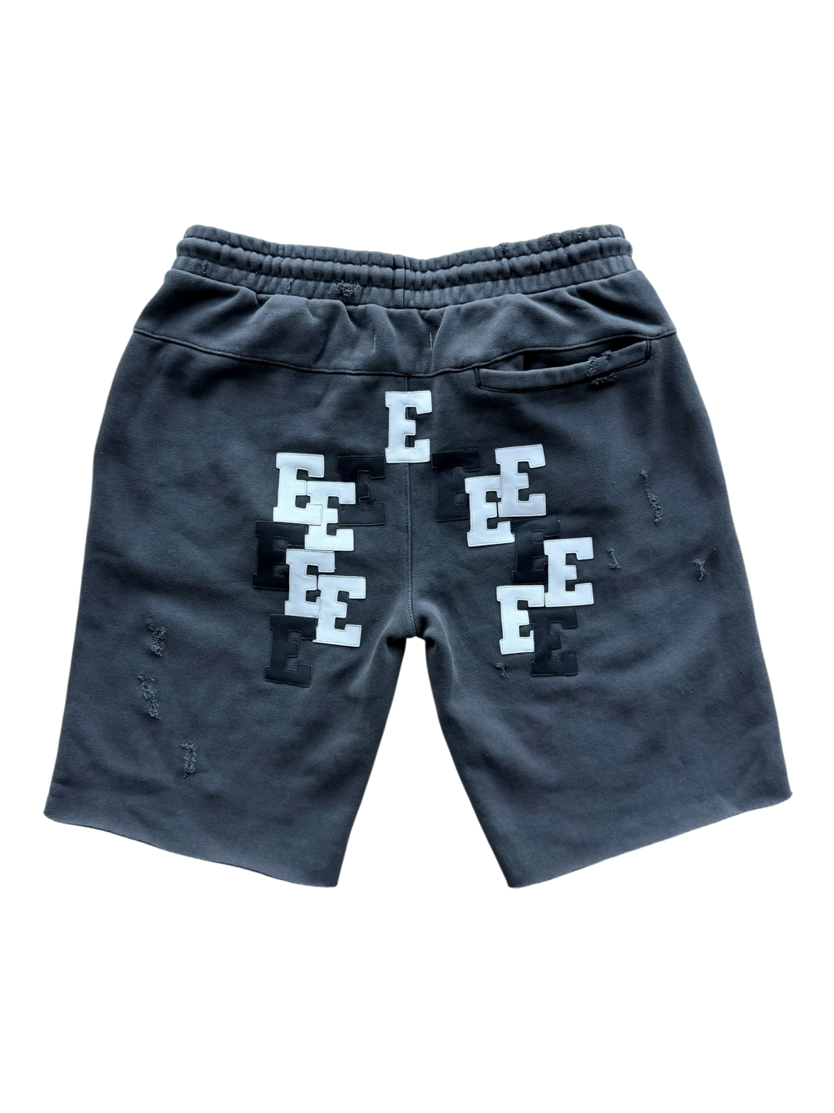 Black & White Patch Multi Rhinestone Sweat Shorts Black