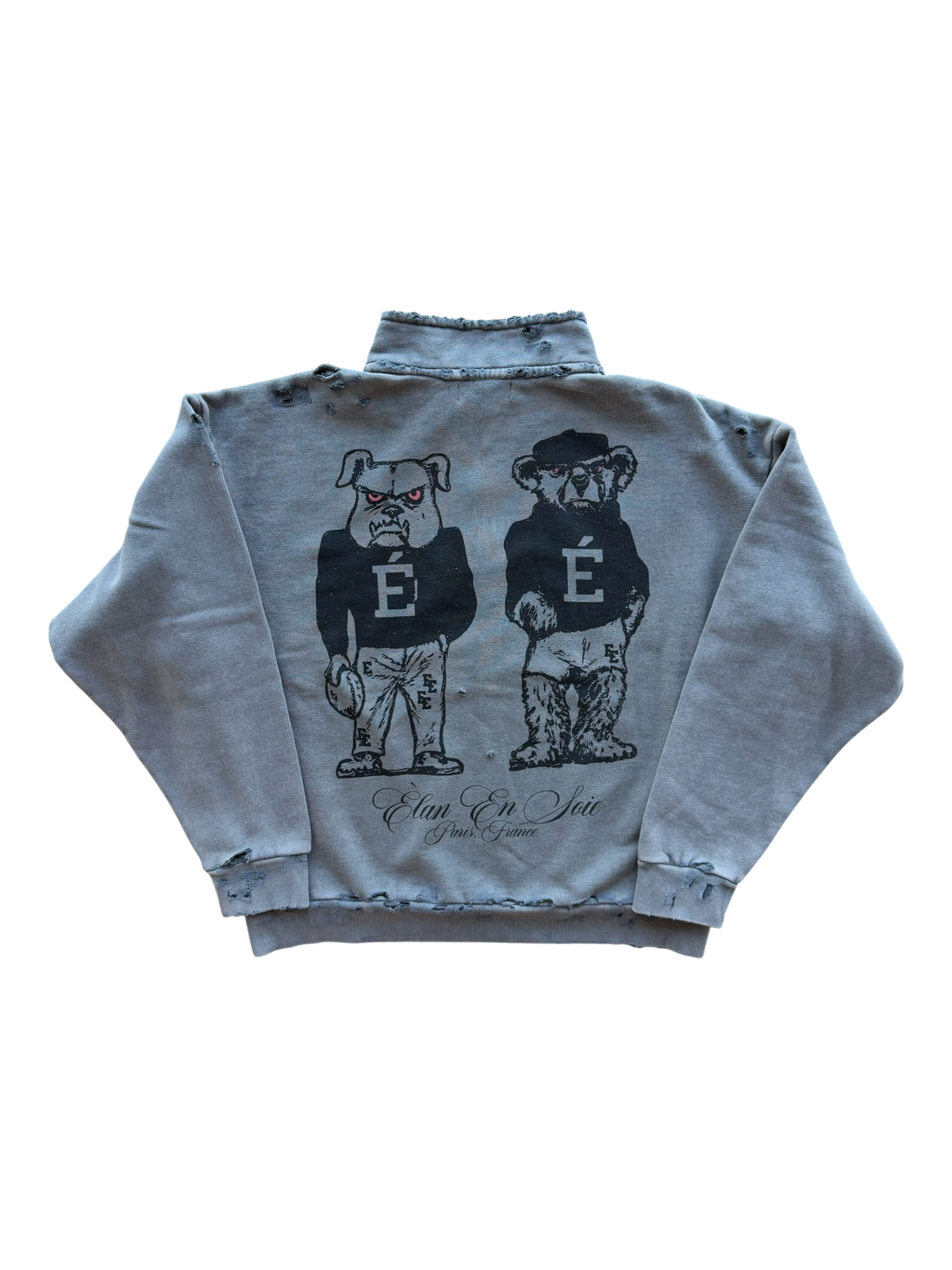 Bulldog Distressed Quarter Zip Grey