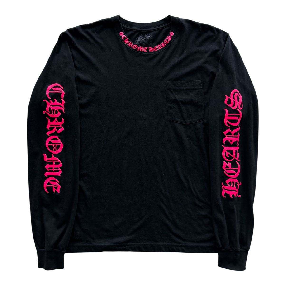 Pink Pocket Neck Logo Long Sleeve Tee