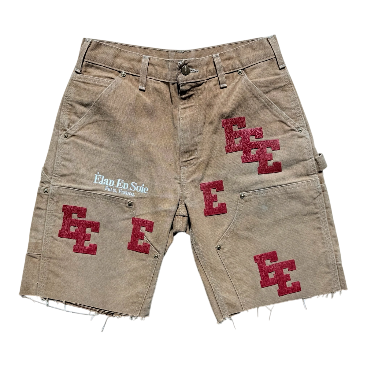 Red Pebbled Patch Tan Carpenter Shorts