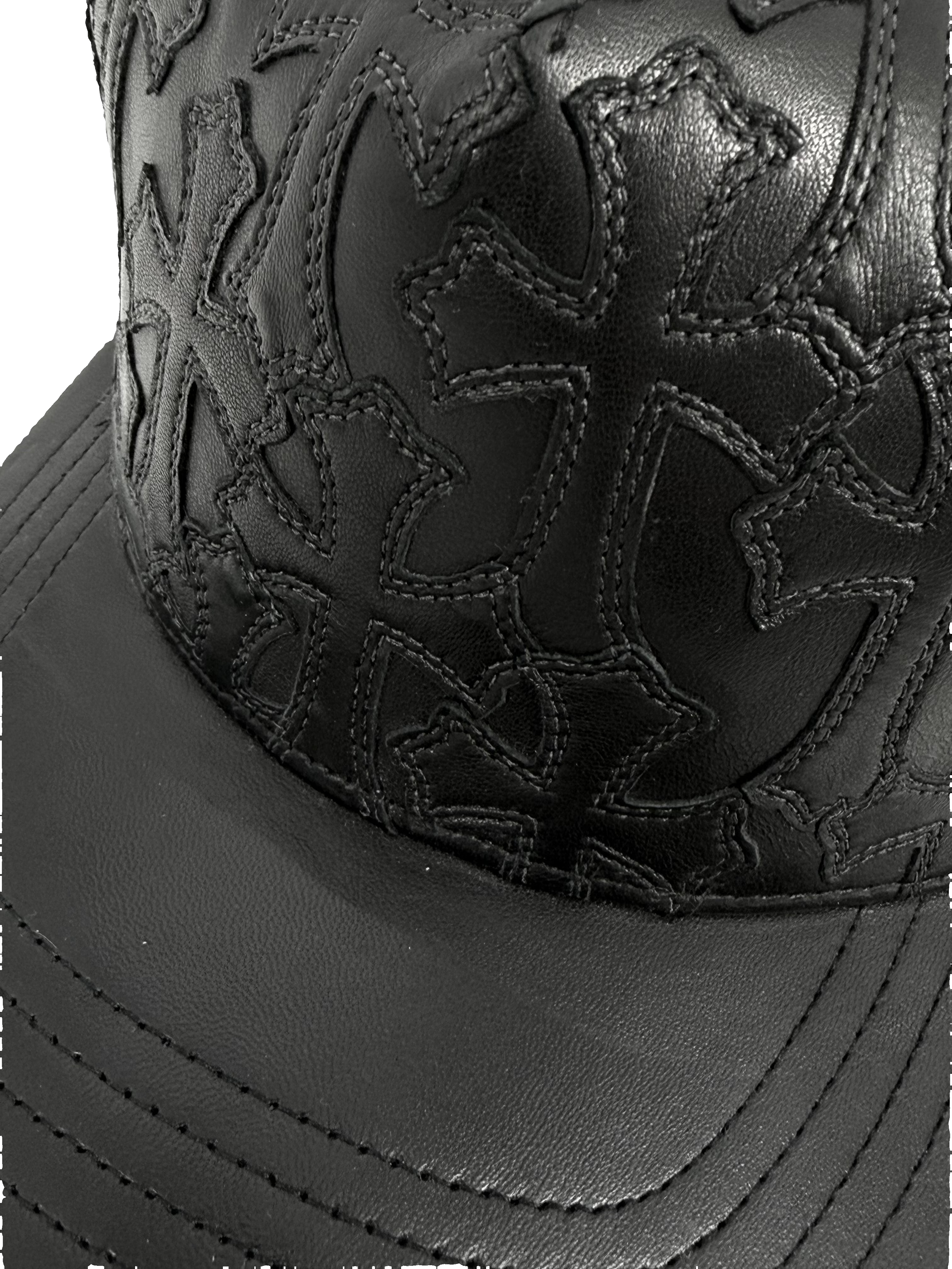 Black Leather Cemetery Cross Patch Trucker Hat