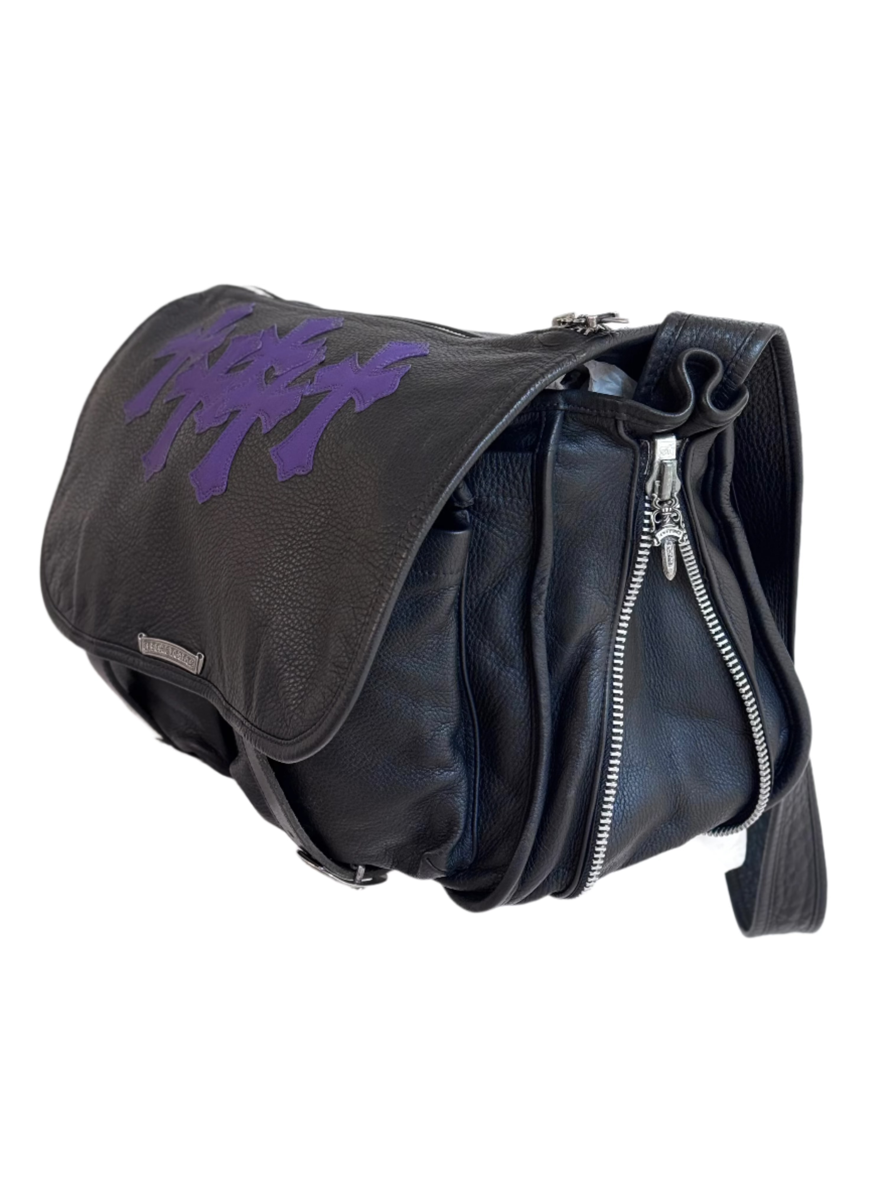 Black & Purple Cross Patch Gunslinger Messenger Bag