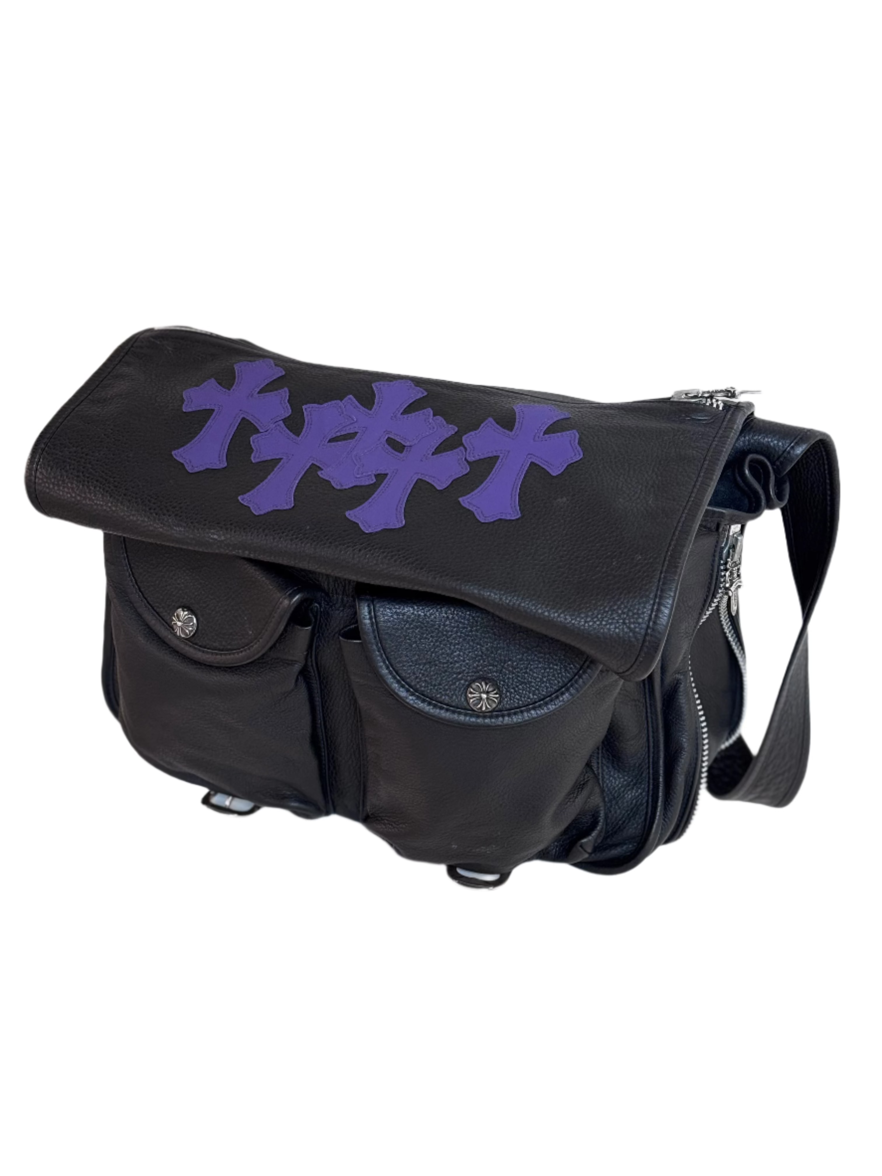 Black & Purple Cross Patch Gunslinger Messenger Bag