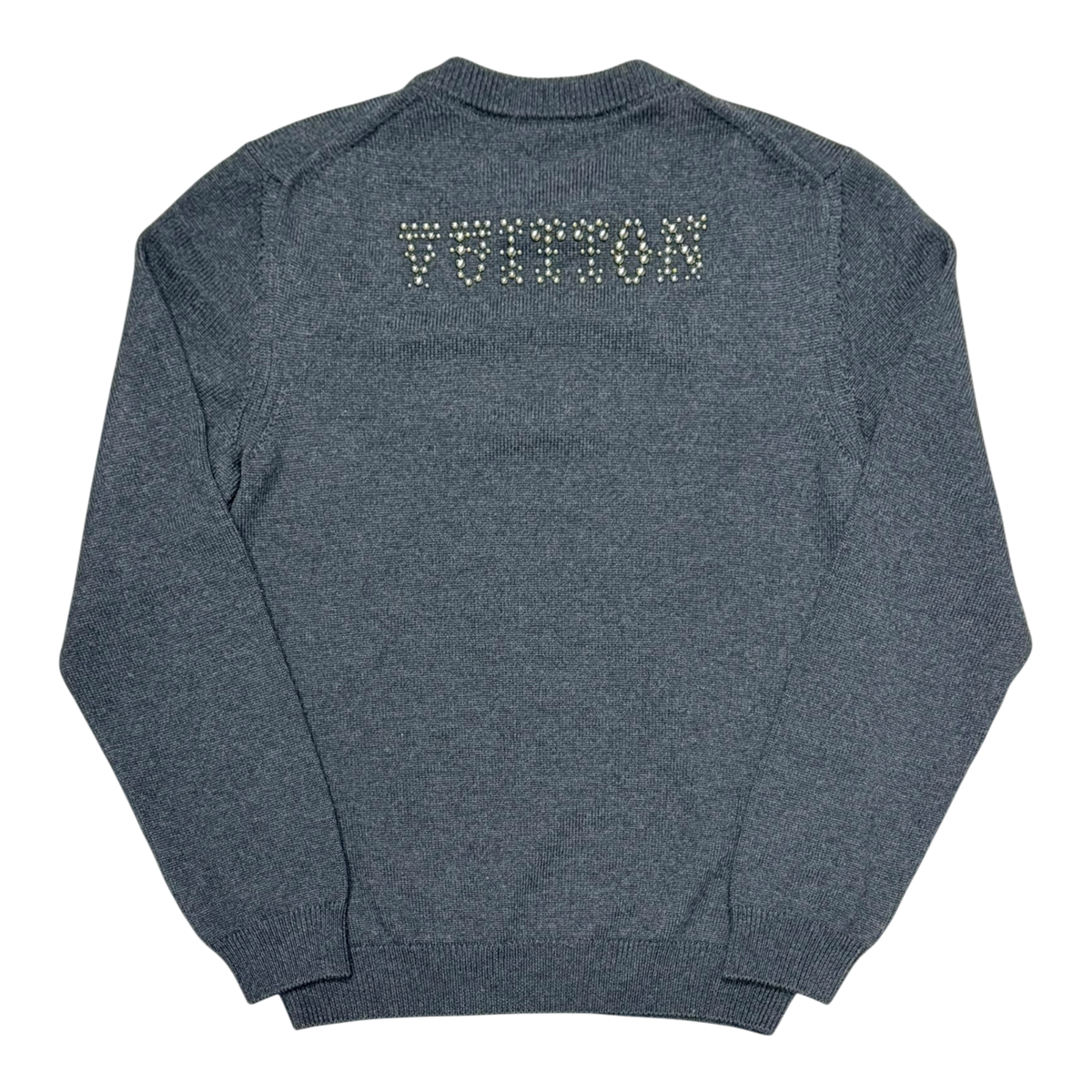 Embellished Long Sleeved Merino Wool Crew Neck Dark Grey