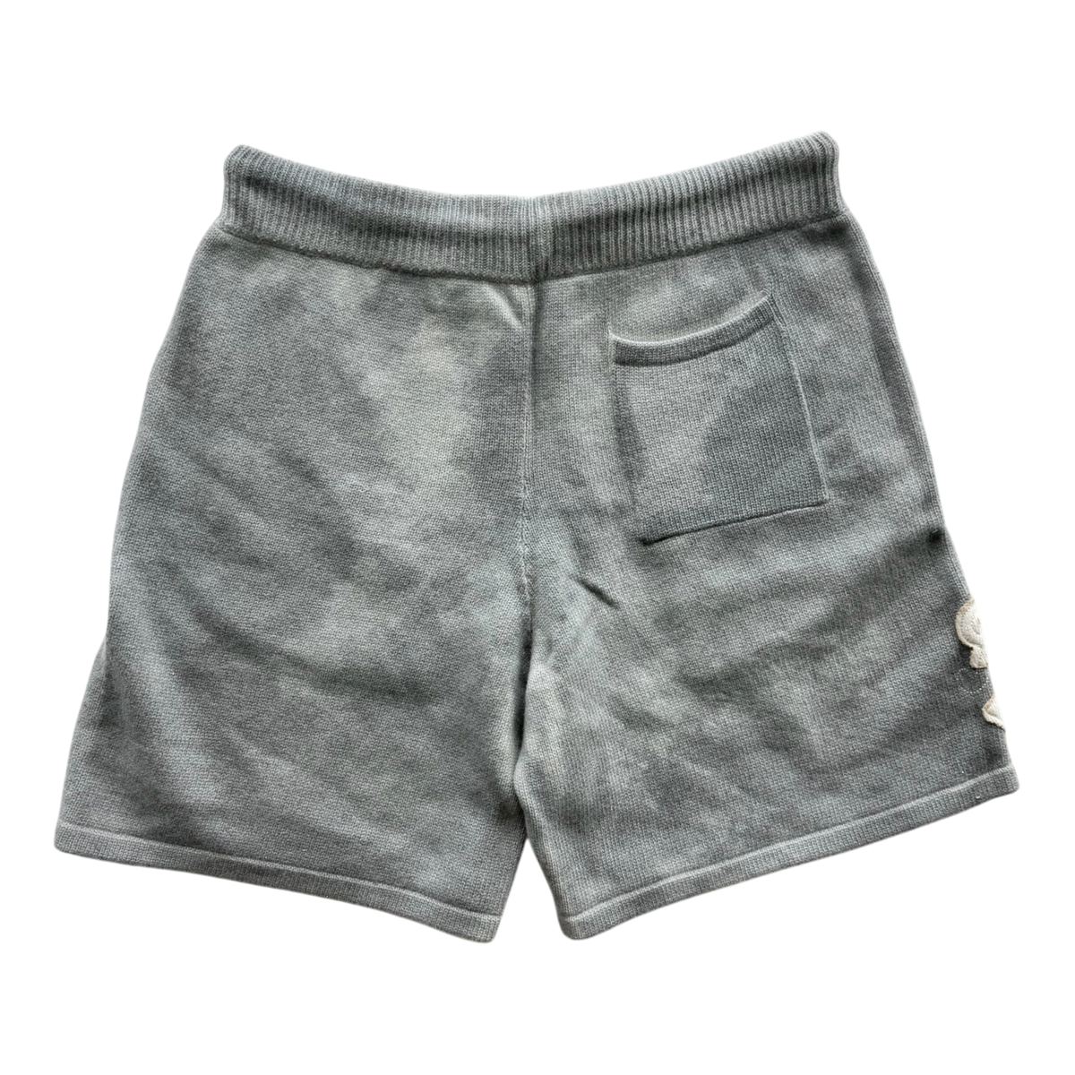 Grey & White Distressed 22 Logo Cashmere Shorts