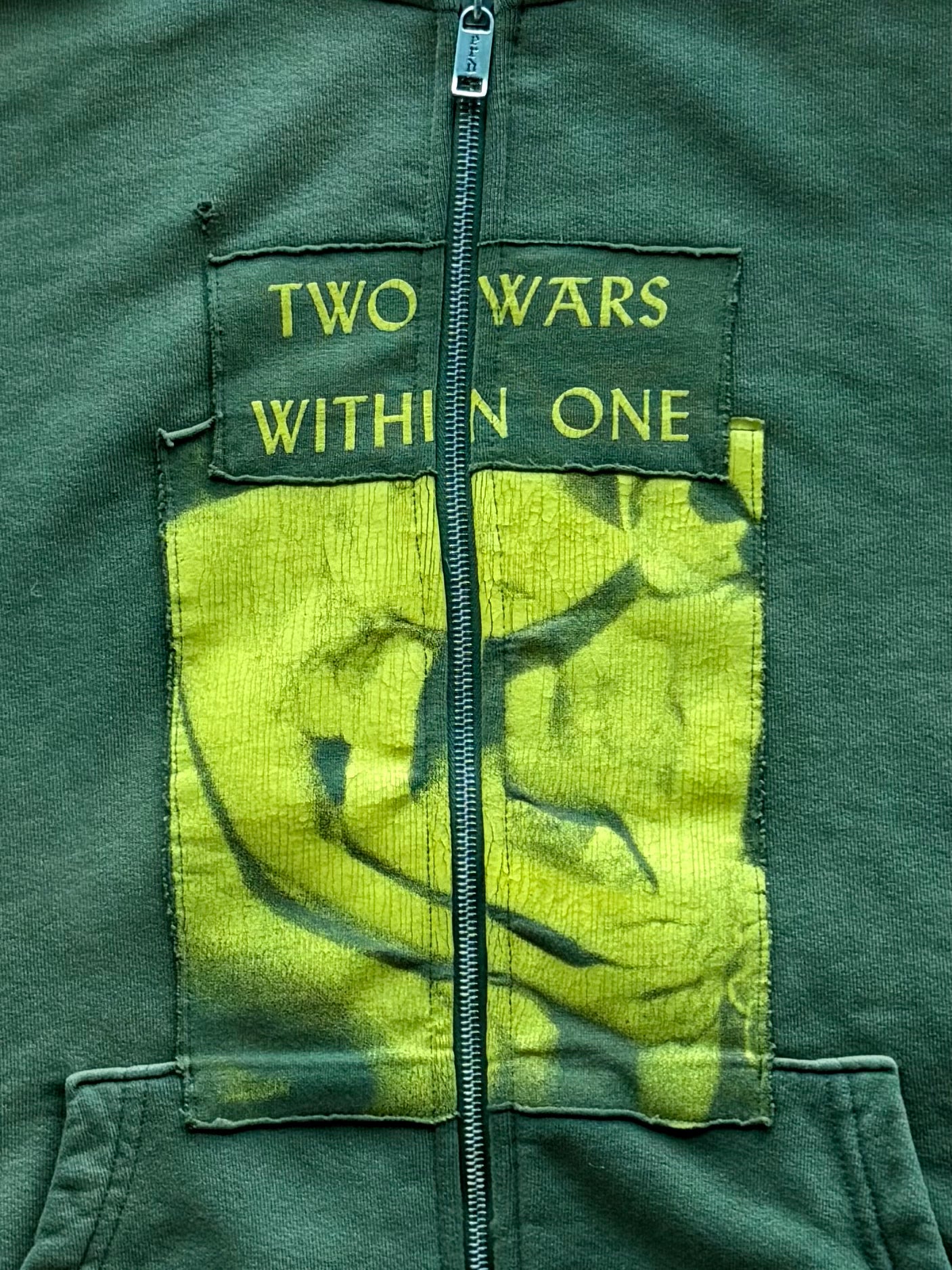 Two Wars Within One Thermal Assemblage Zip Hoodie Gardener Green