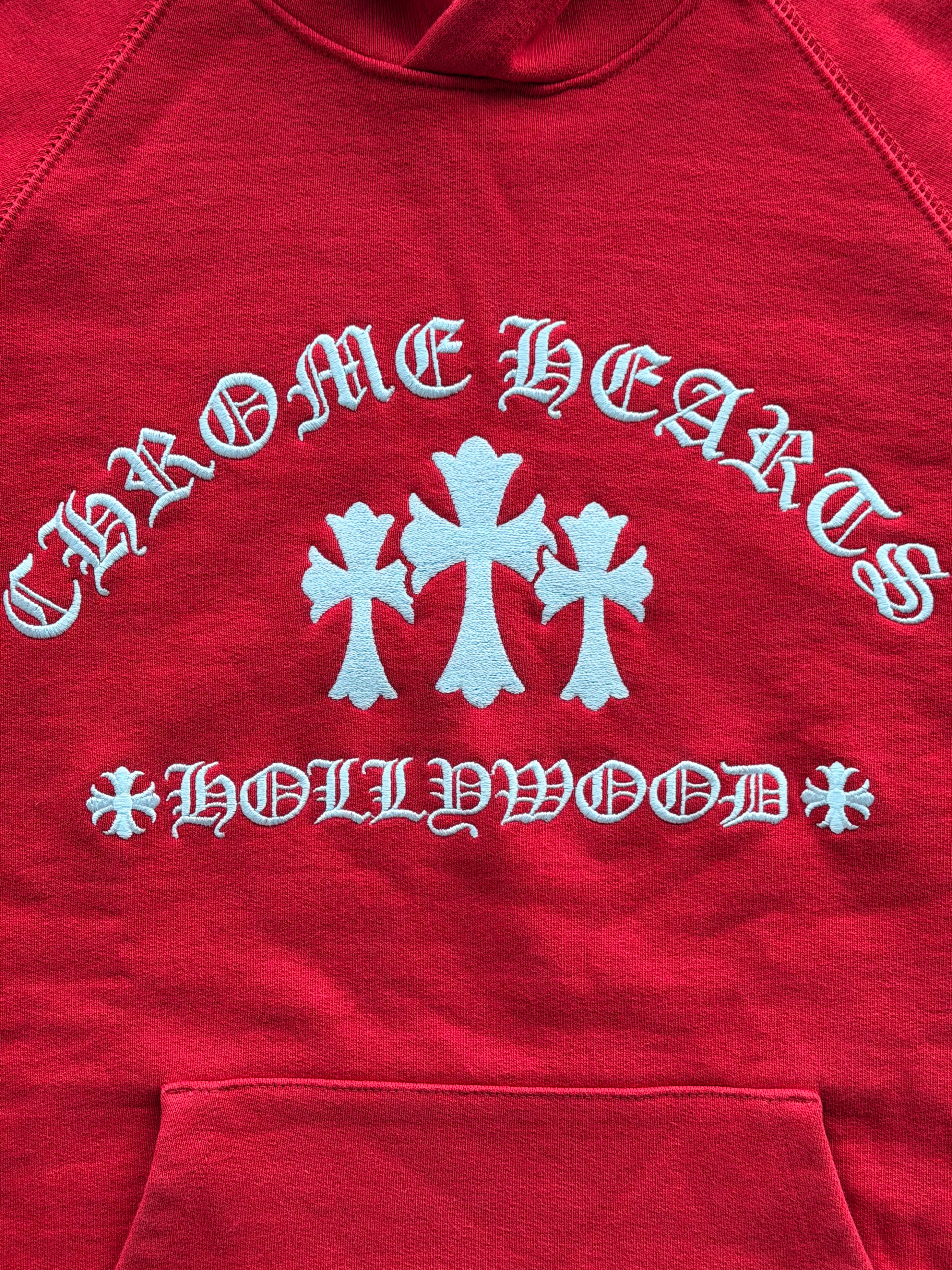 Embroidered Triple Cross Hoodie Red