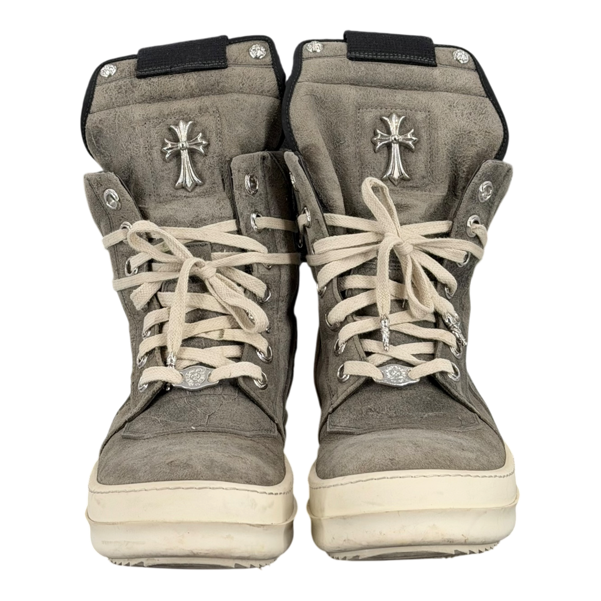 Chrome Hearts x Rick Owens Suede Rhodium Cross Geobasket Sneakers