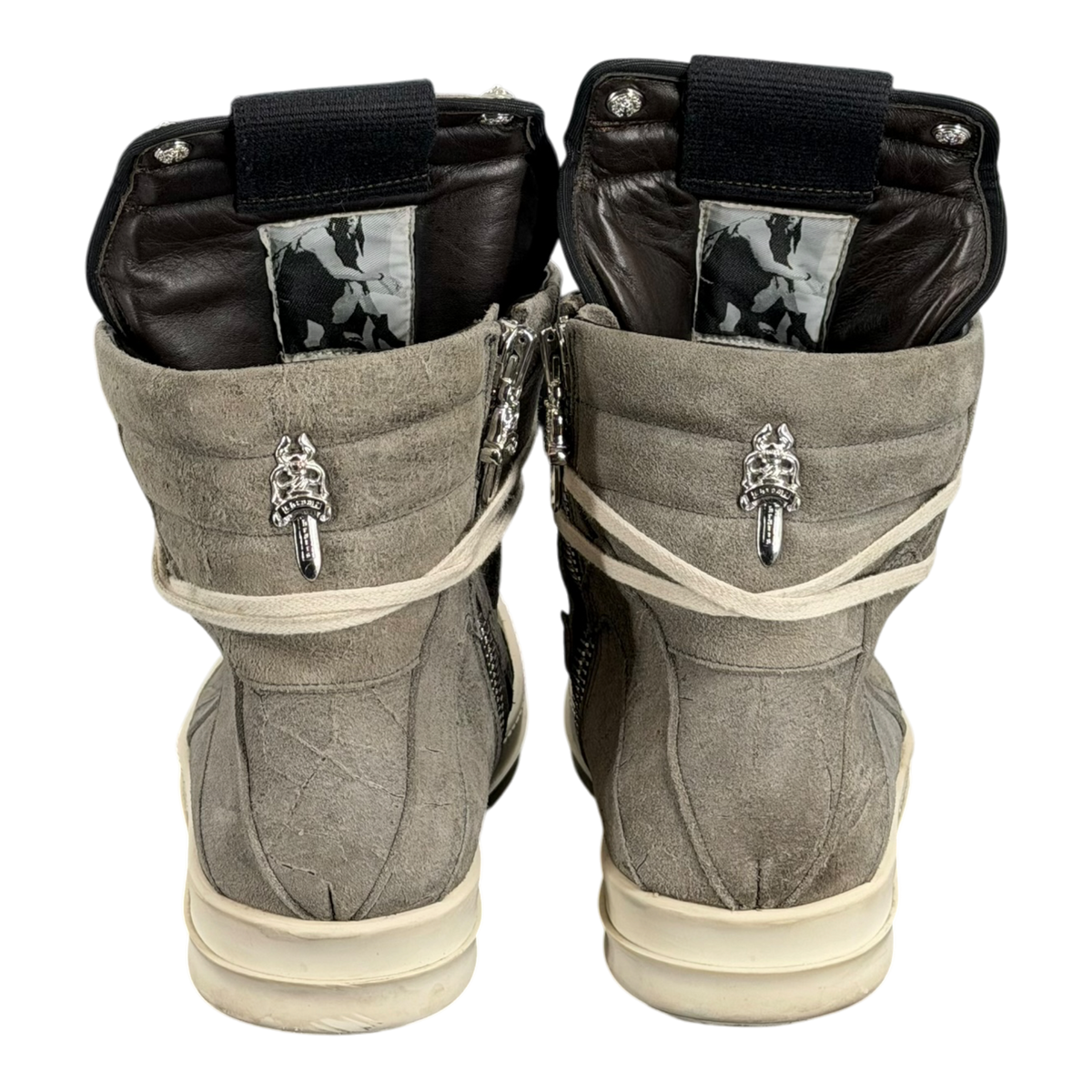 Chrome Hearts x Rick Owens Suede Rhodium Cross Geobasket Sneakers