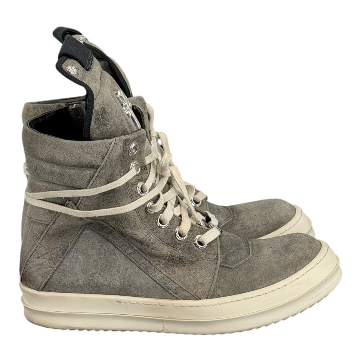 Chrome Hearts x Rick Owens Suede Rhodium Cross Geobasket Sneakers