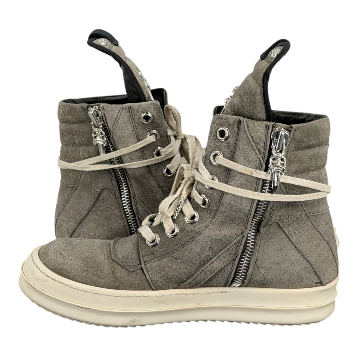 Chrome Hearts x Rick Owens Suede Rhodium Cross Geobasket Sneakers