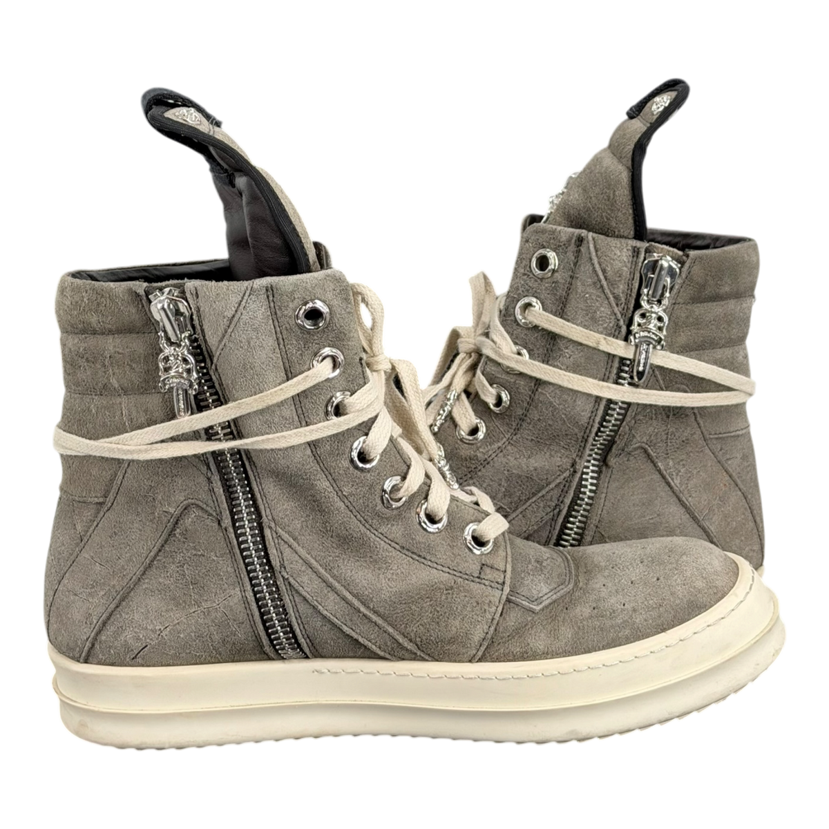 Chrome Hearts x Rick Owens Suede Rhodium Cross Geobasket Sneakers