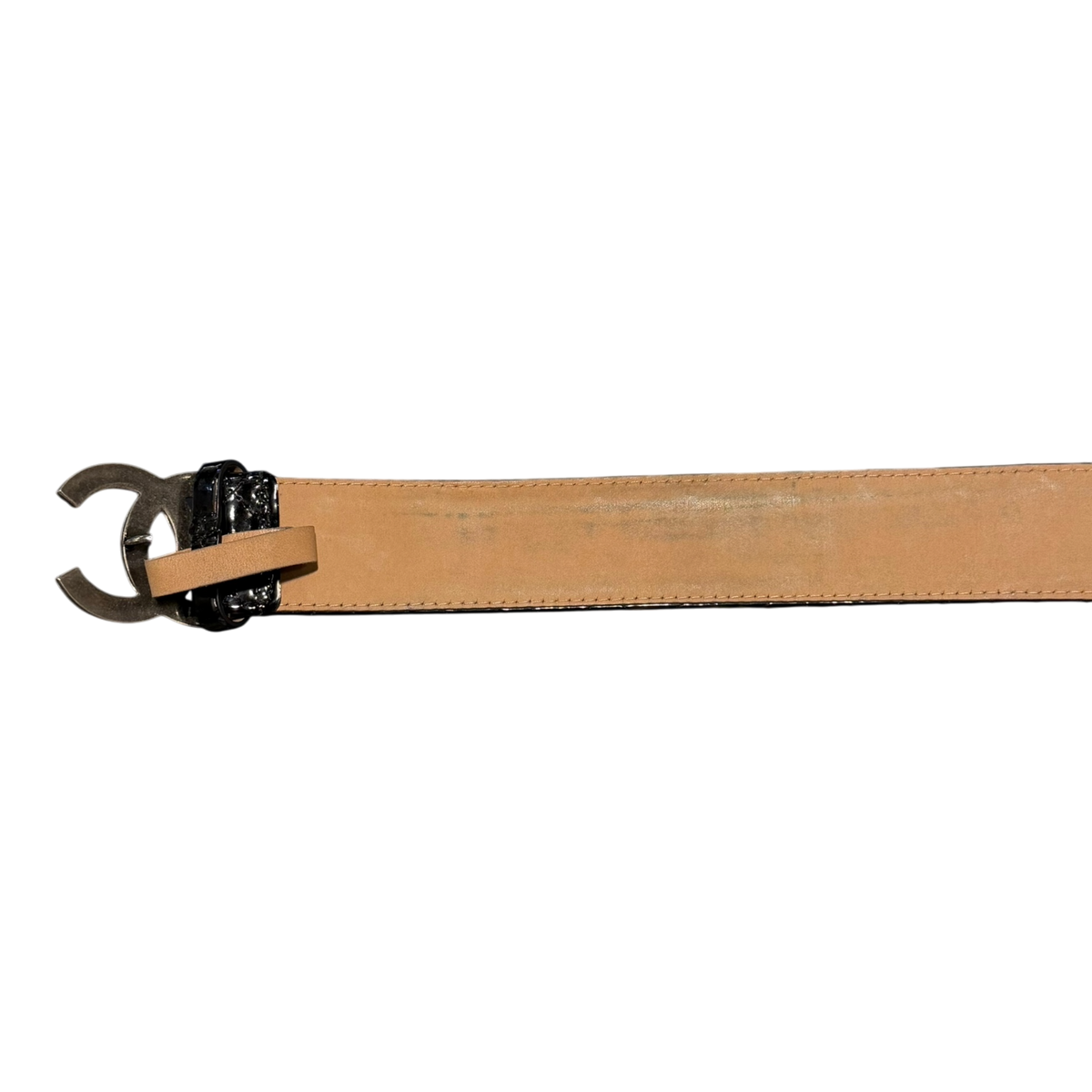 Double CC Buckle With Patent Leather Quilted Caviar Belt