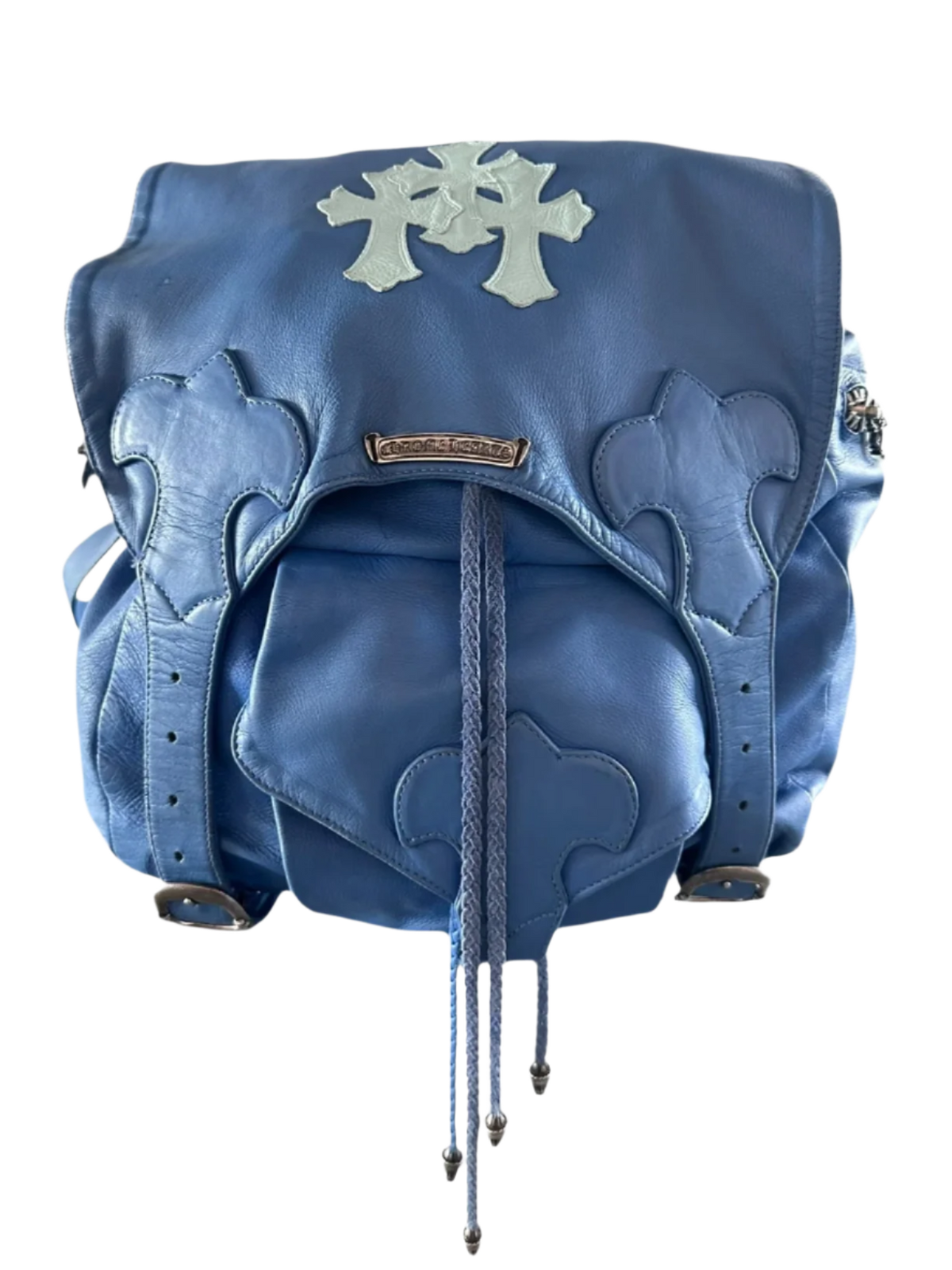 Blue Cross Patch Leather Gunslinger Backpack