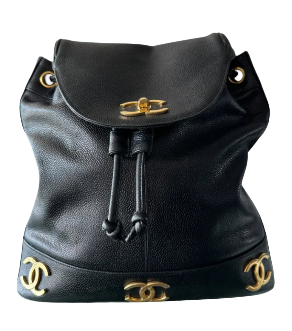 Black & Gold CC Logo Mini Backpack