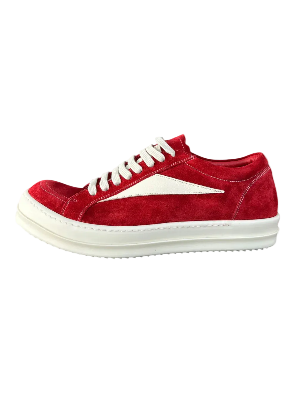 Rick Owens Red & White Suede Vintage Low Top Sneakers