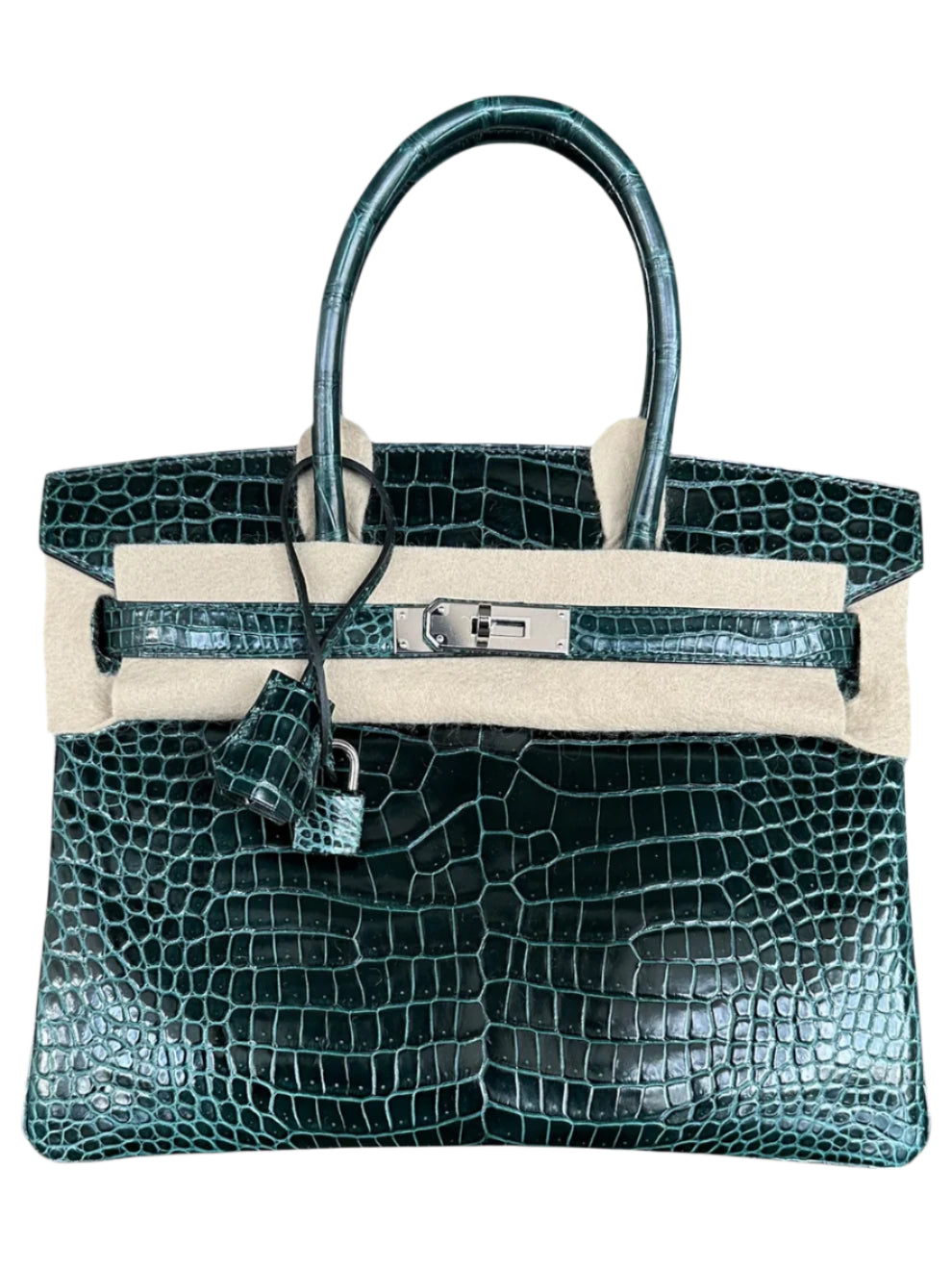 Vert Green Shiny Porous Crocodile Birkin 30 with Palladium Hardware