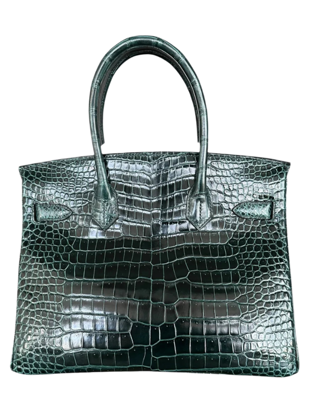 Vert Green Shiny Porous Crocodile Birkin 30 with Palladium Hardware