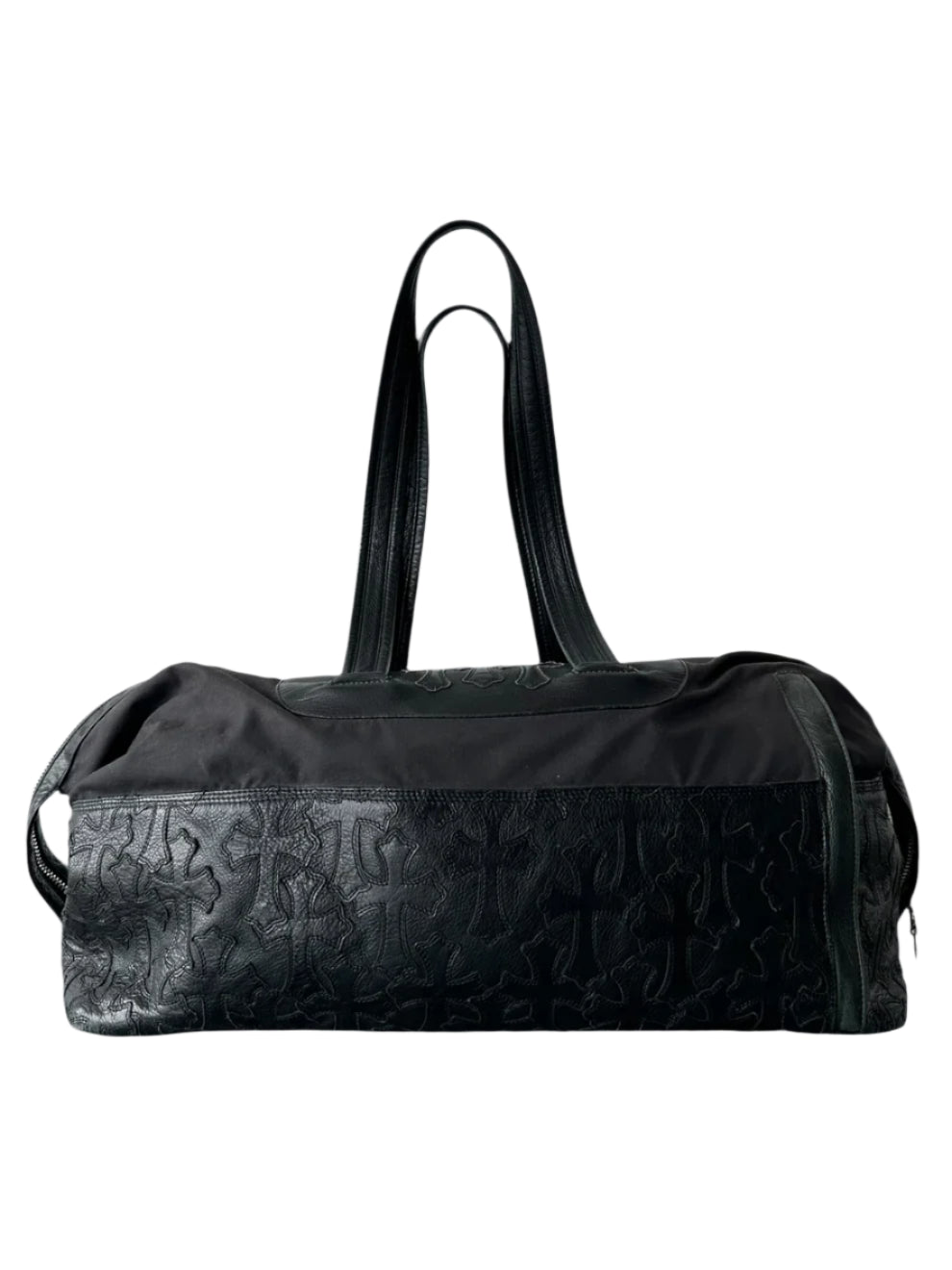 Black Nylon & Leather Cross Patch Duffel Bag