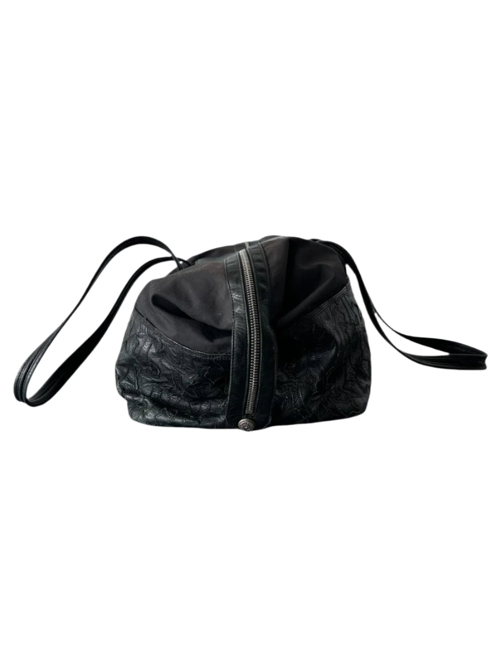 Black Nylon & Leather Cross Patch Duffel Bag