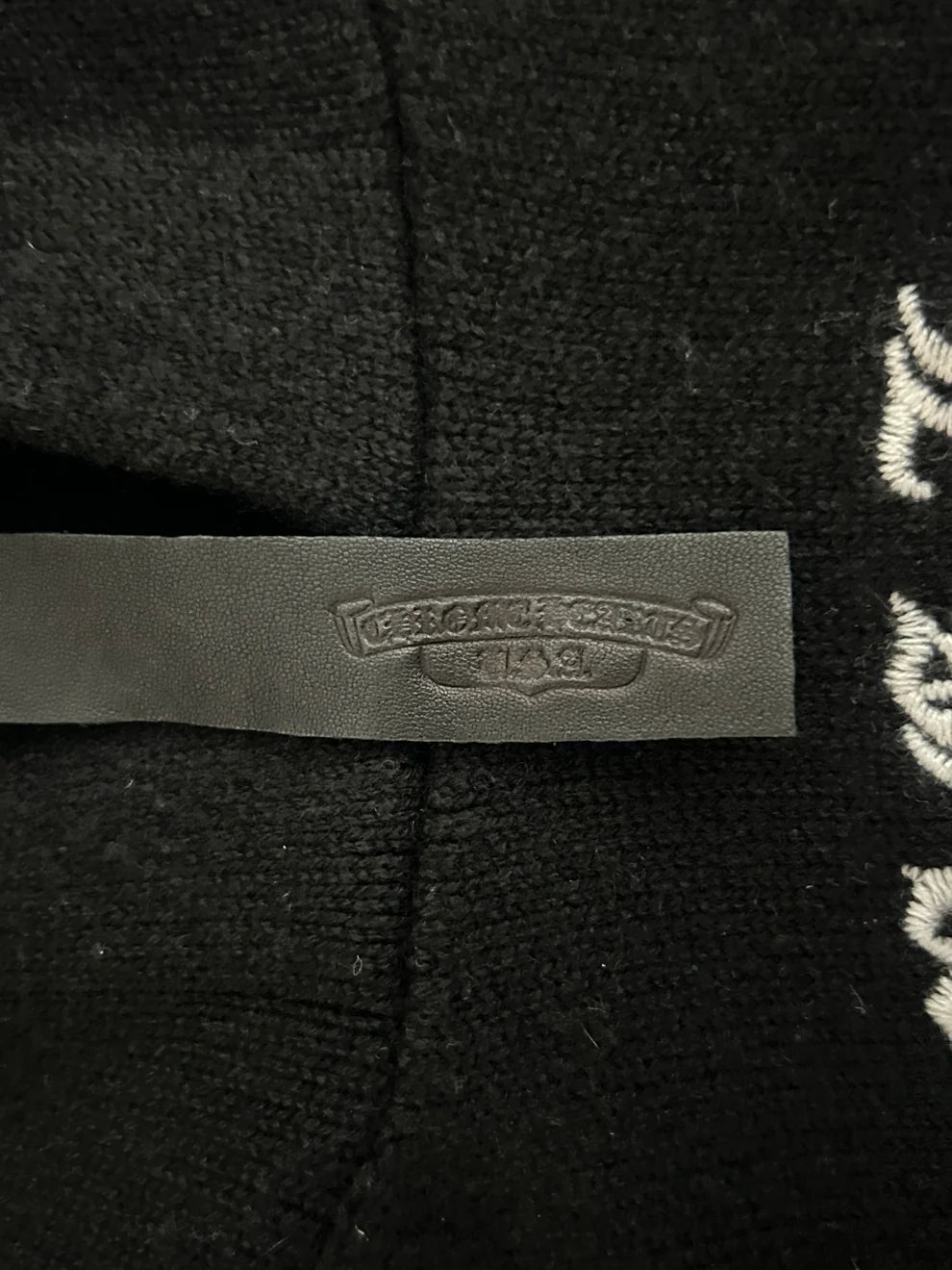 Black & White Leather Triple Cross Patch Cashmere Hoodie
