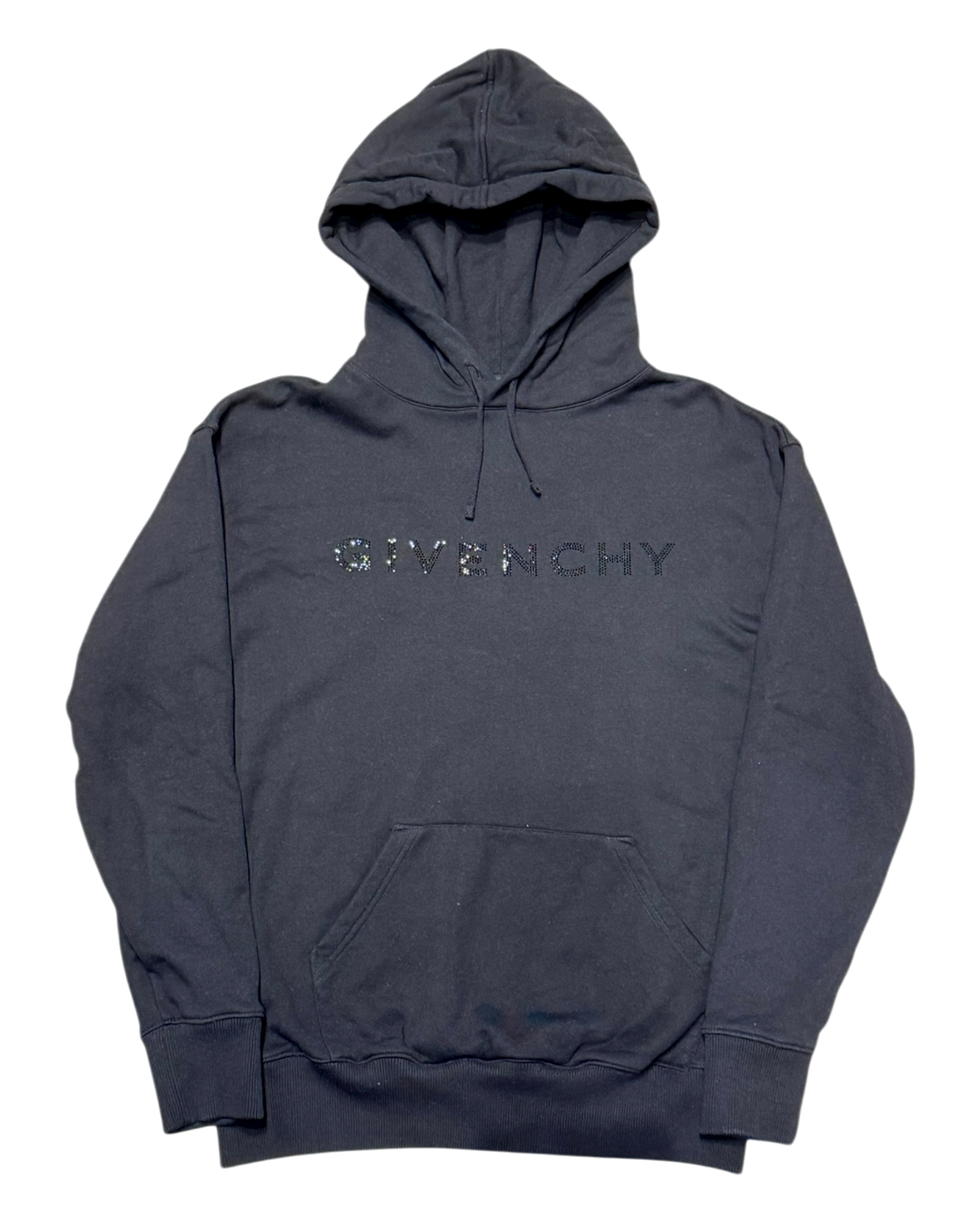 Hoodie with Rhinestone-Studded Logo Black