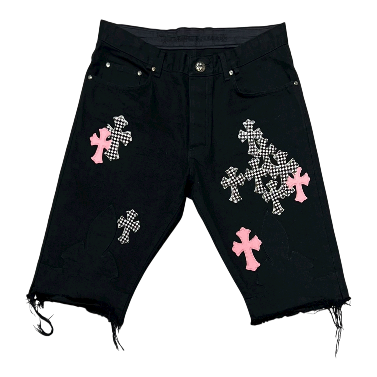 Black/Pink Checkerboard Cross Patch Shorts