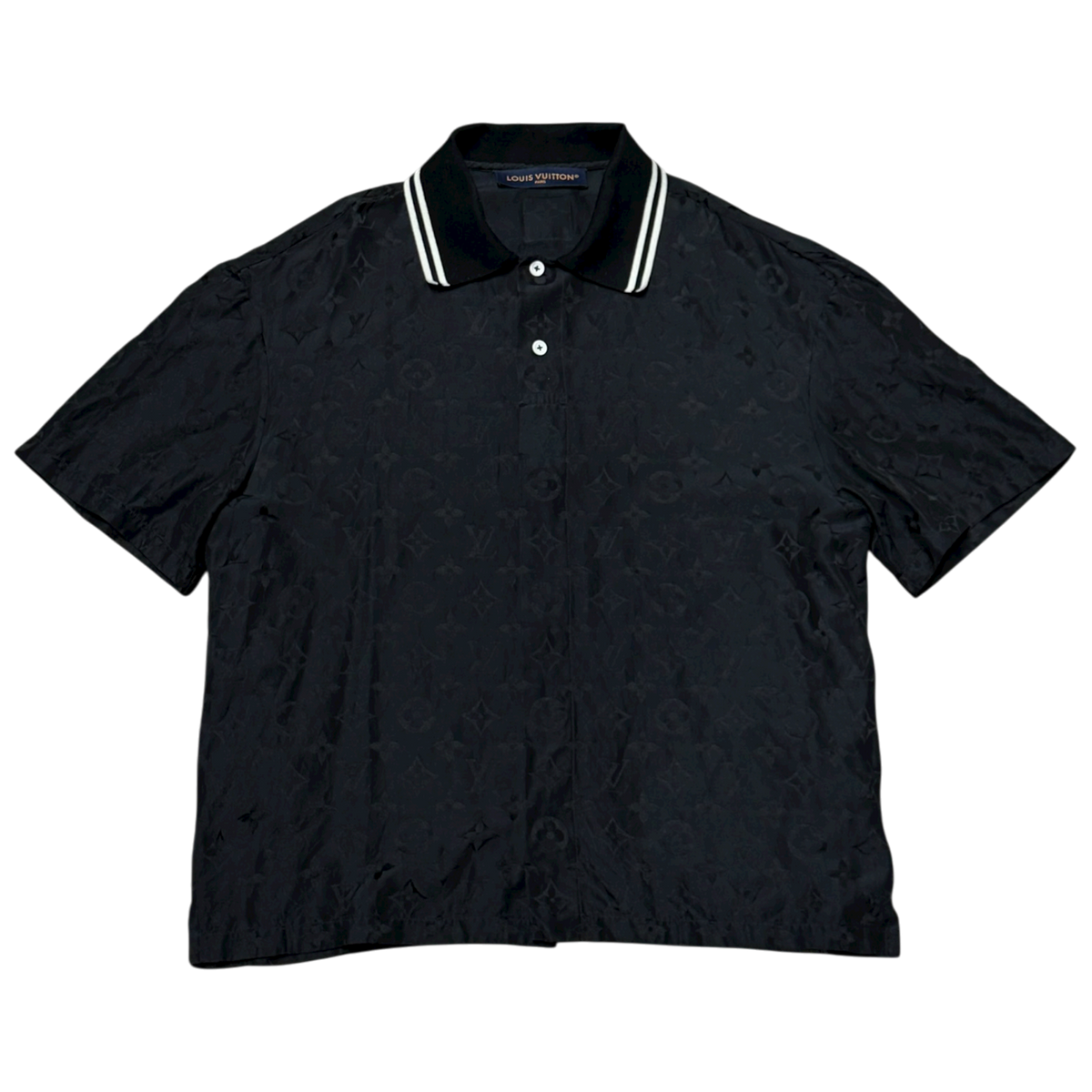 Monogram Moire Jacquard Short-Sleeved Silk Shirt