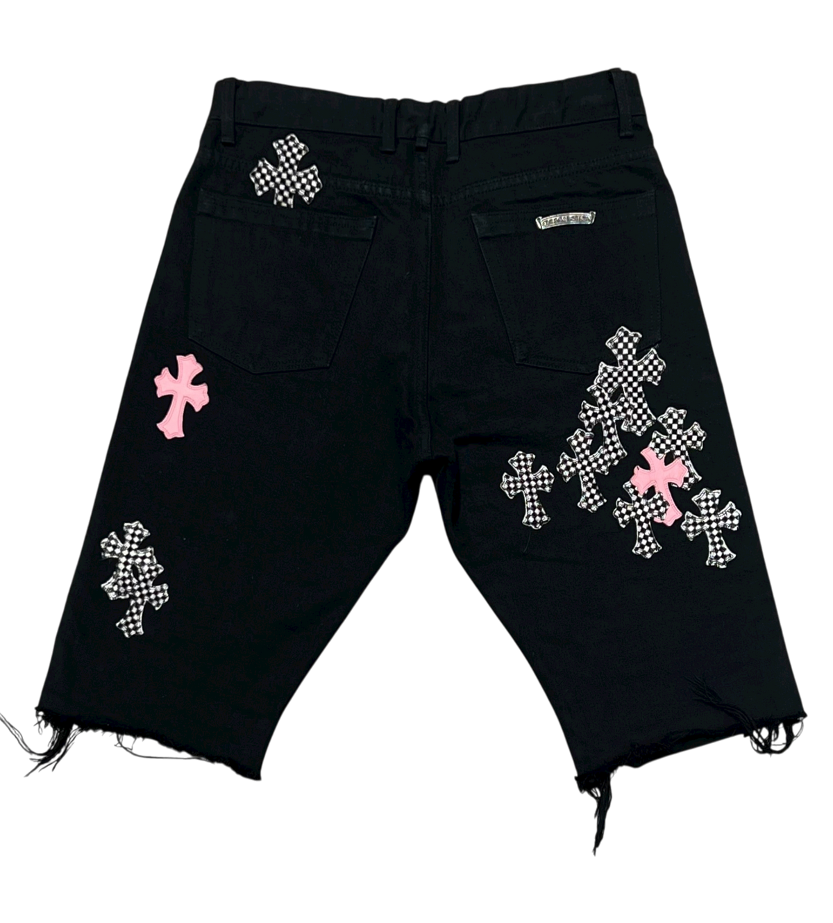 Black/Pink Checkerboard Cross Patch Shorts