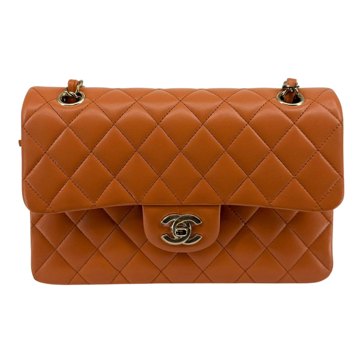 Small Classic Double Flap Bag Caramel Shiny Caviar Light Gold Hardware