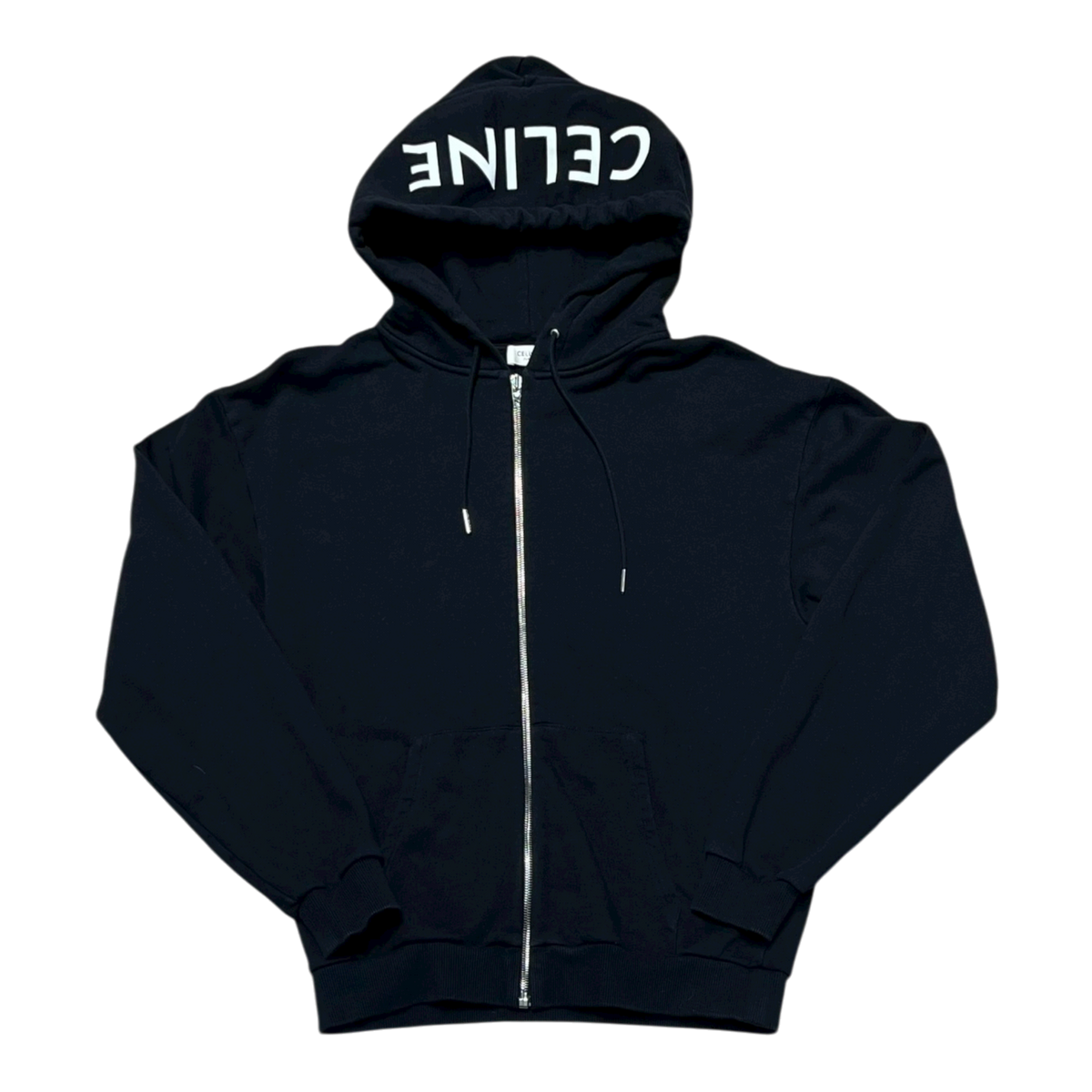 Black Loose Zip Up Hoodie Hood Logo