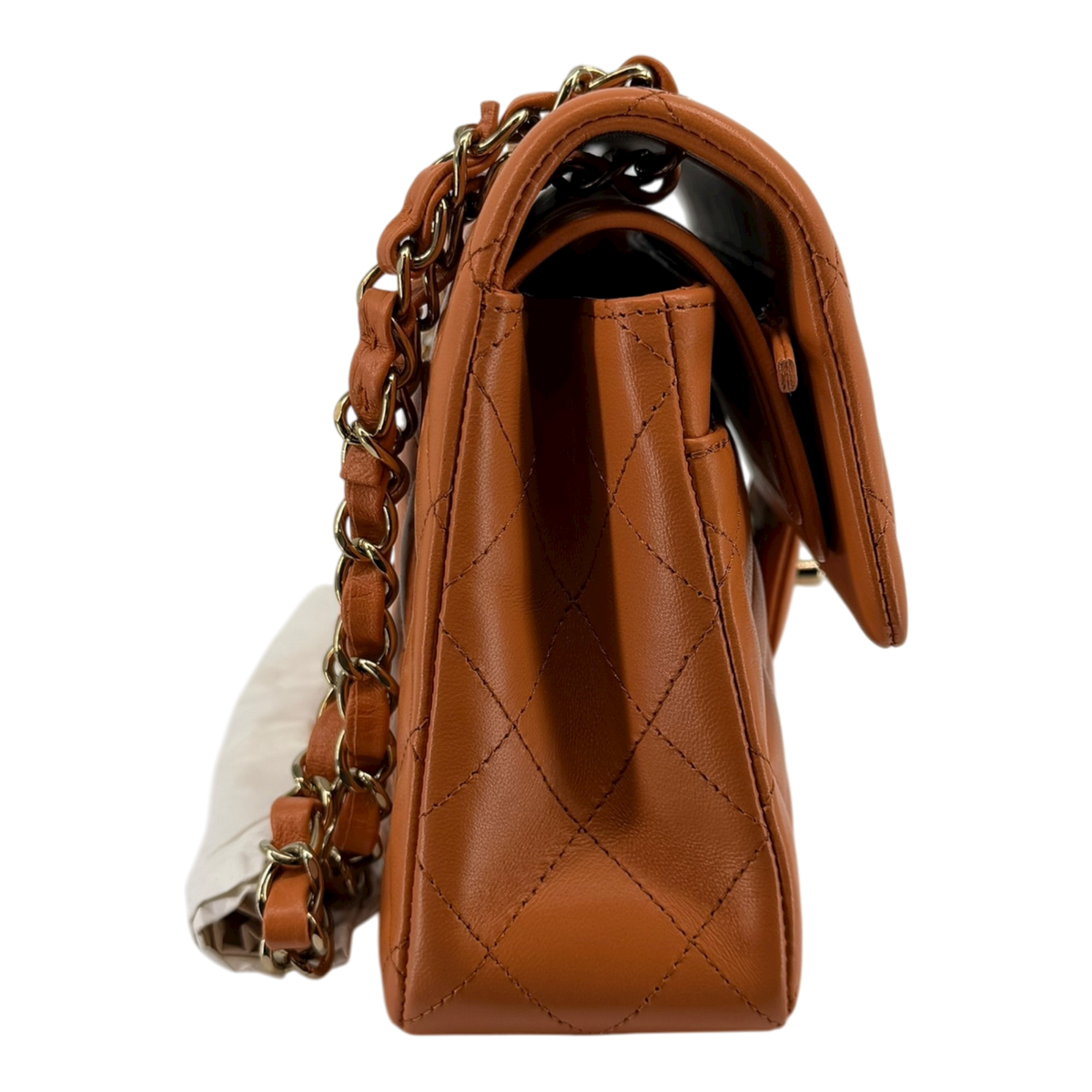 Small Classic Double Flap Bag Caramel Shiny Caviar Light Gold Hardware