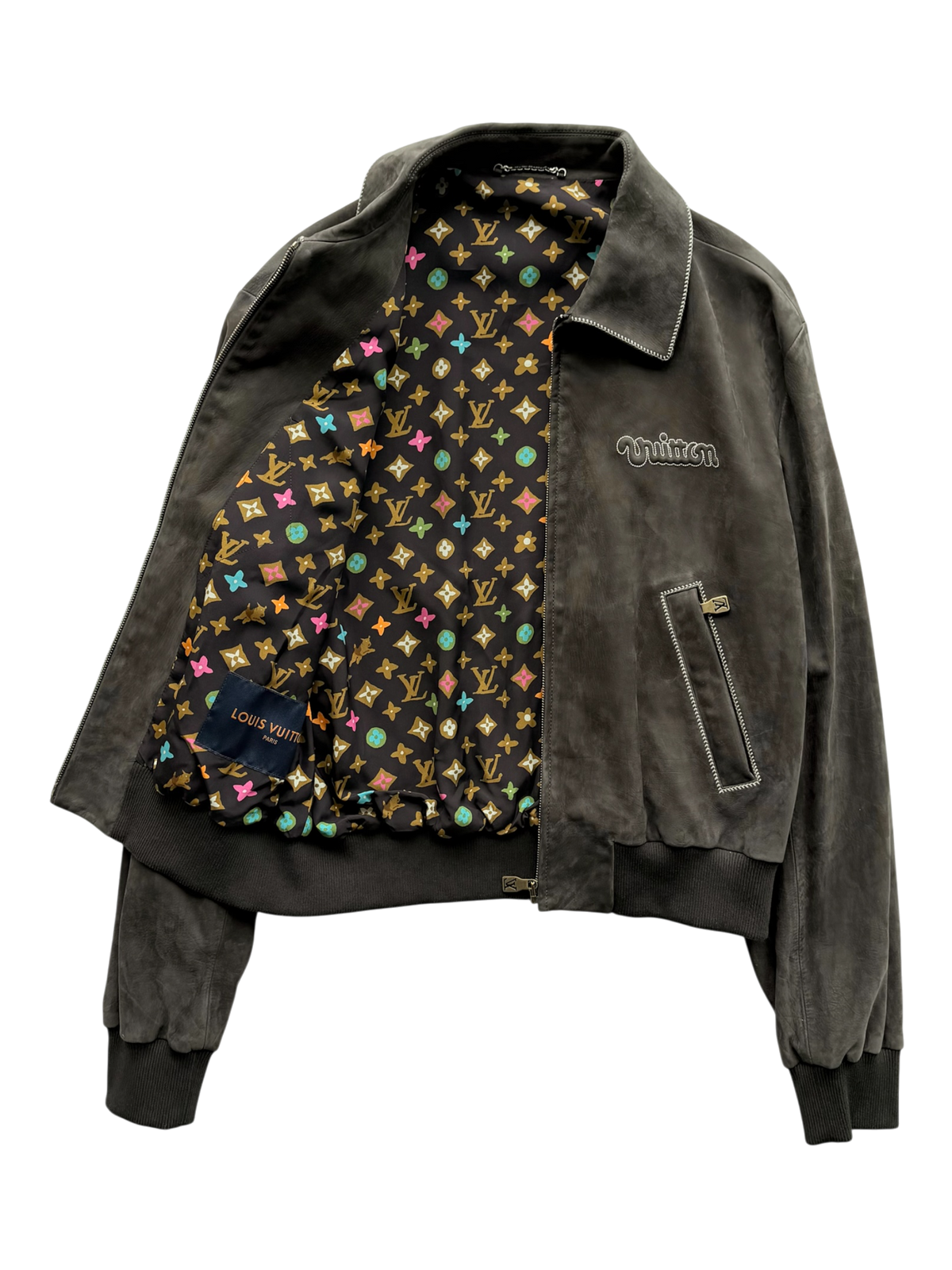 Embroidered Suede Calfskin Bomber Jacket