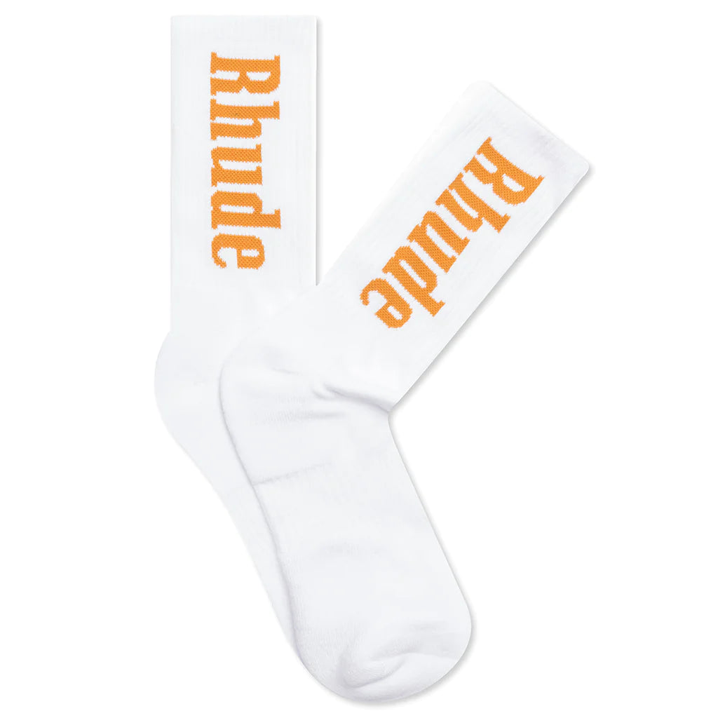 Vertical Logo Socks White/Mustard