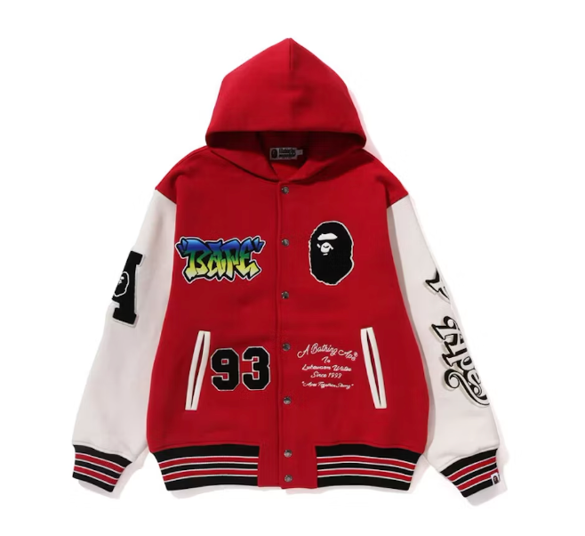 Lux Sport Badges Oversized Hooded Varsity Jacket Red