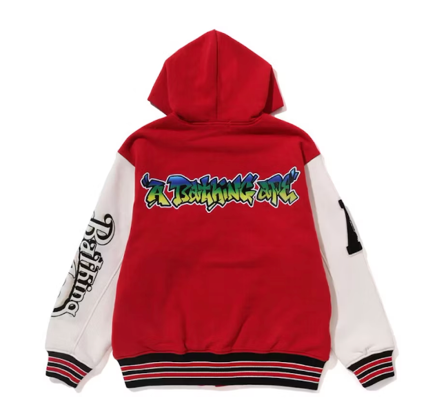 Lux Sport Badges Oversized Hooded Varsity Jacket Red