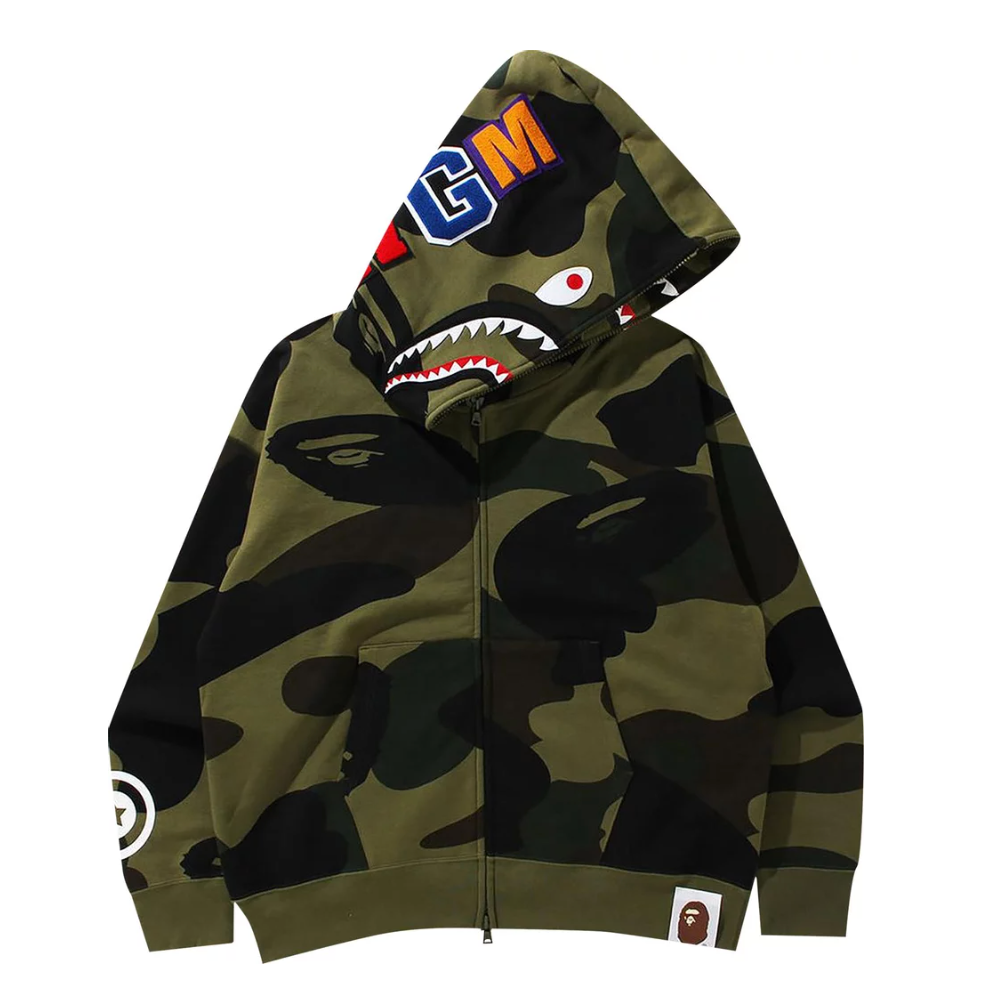 BAPE Giant 1st Camo Shark Loose Fit Full Zip Hoodie 'Green'