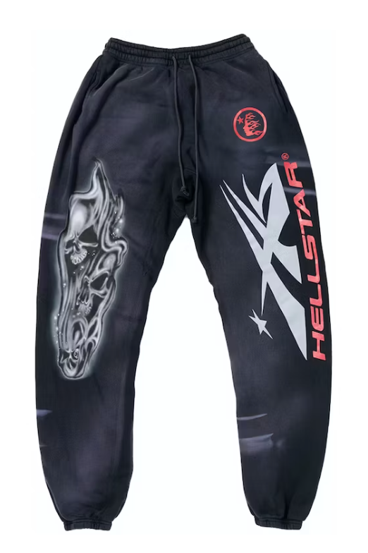 Airbrushed Skull Elastic Sweatpants Black