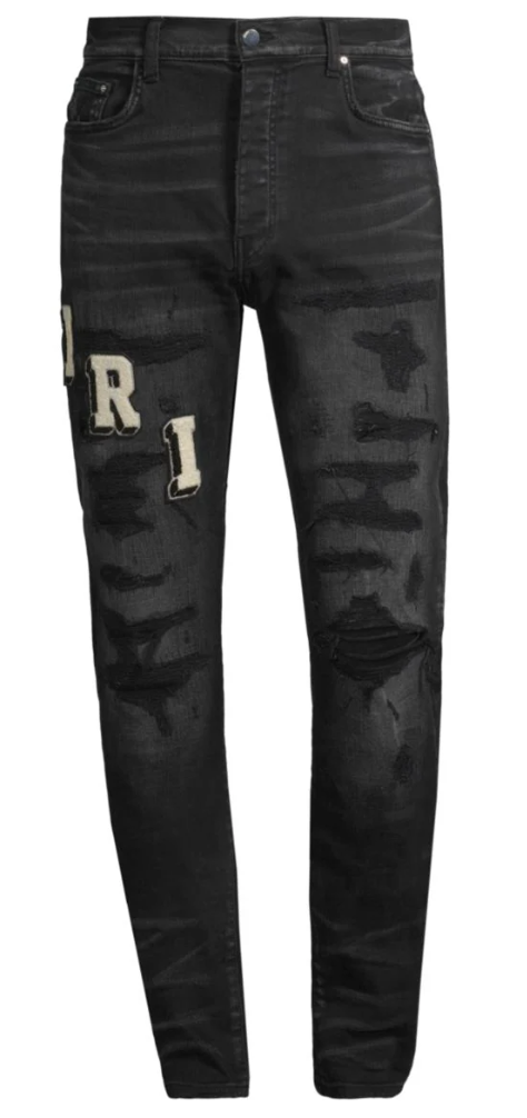 Black Varsity Appliqué Logo Jeans