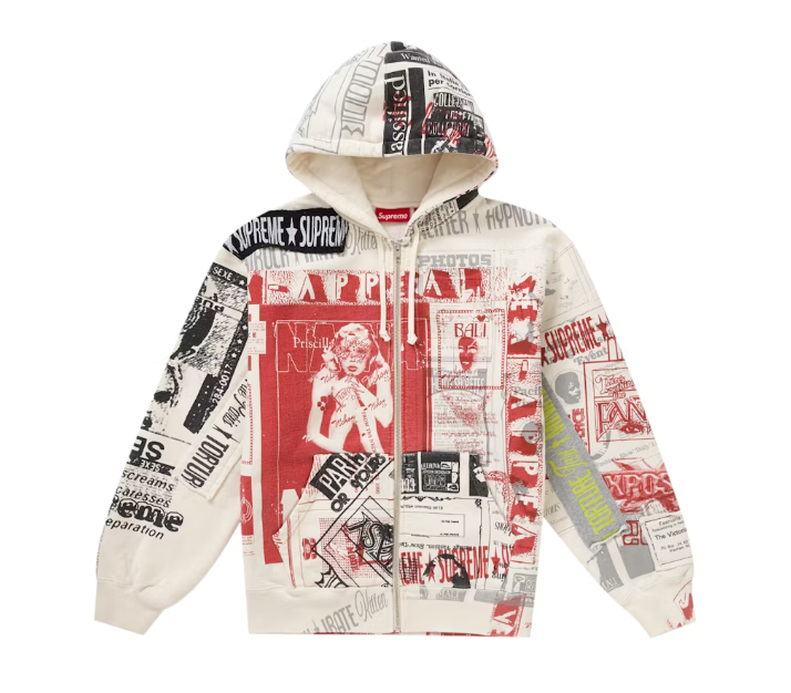 Collage Zip Up Hooded Sweatshirt White