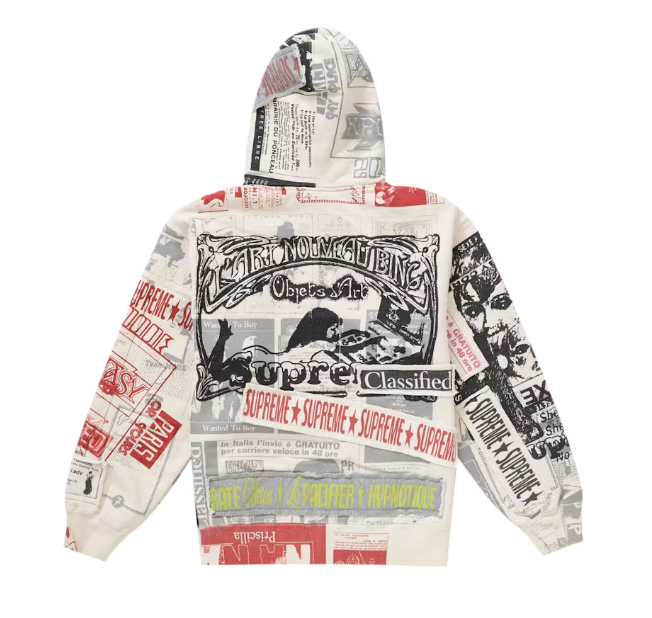 Collage Zip Up Hooded Sweatshirt White